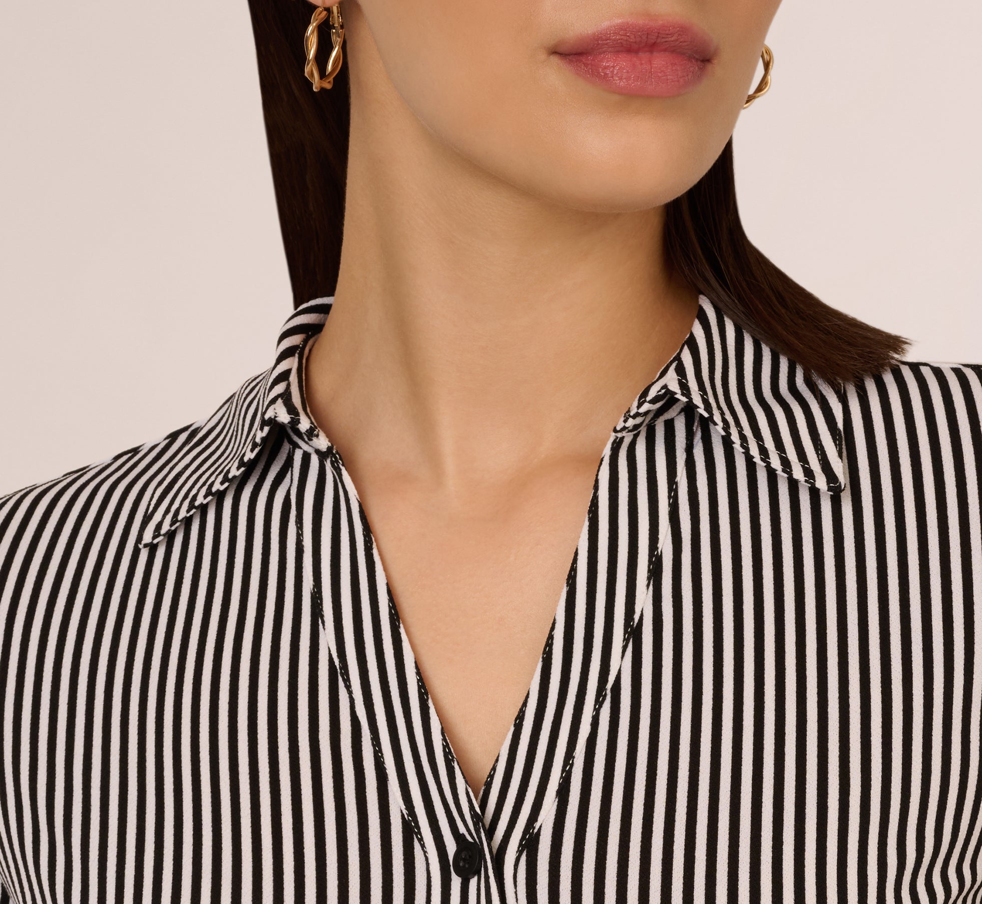 Long Sleeve Cropped Striped Blouse - Black & Ivory Small Stripe Women's Top | Casual Office Wear & Date Night Outfit