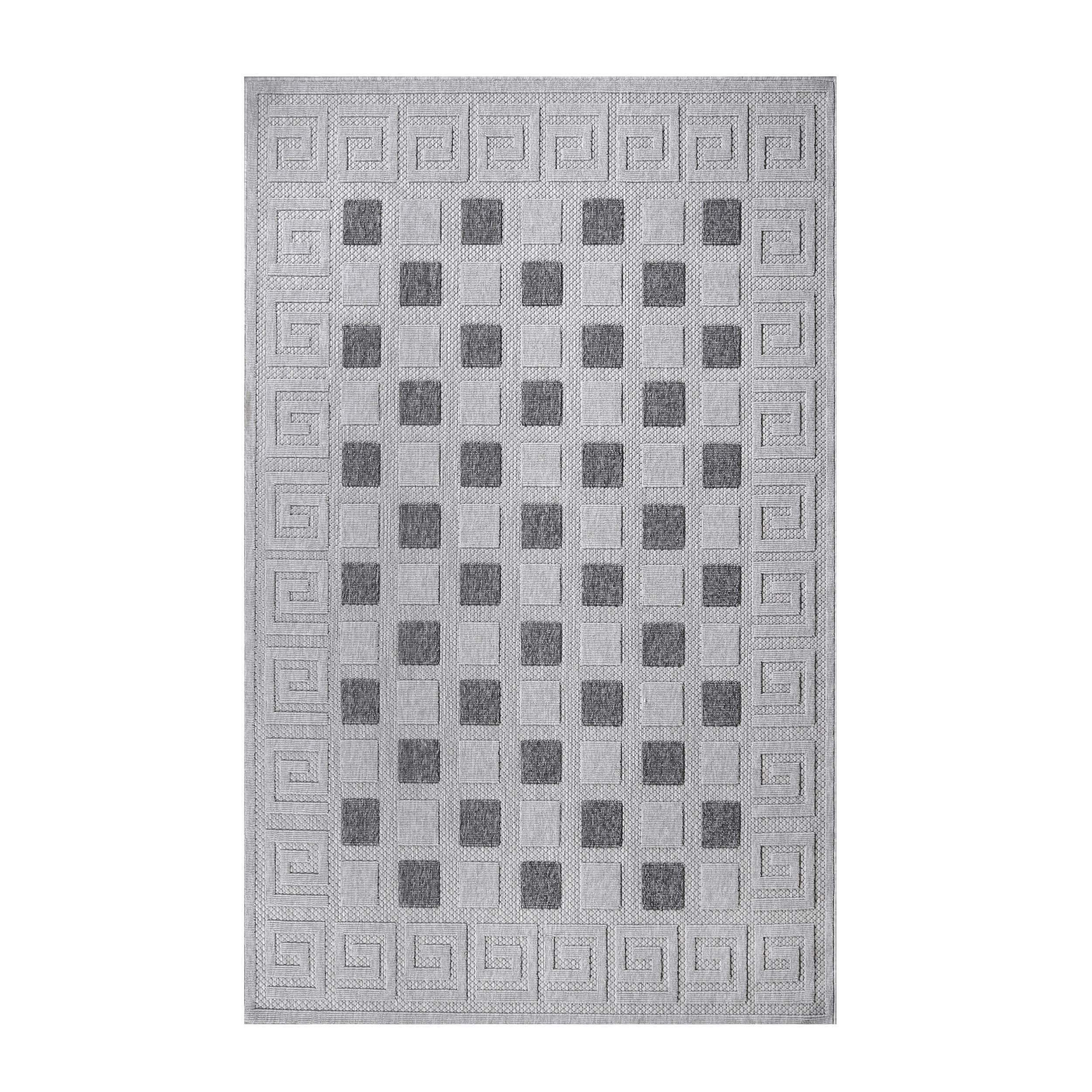 Modern Geometric Greek Key Pattern Rug - Non-Slip Indoor Outdoor Area Carpet for Living Room, Bedroom, Patio & Deck - Soft & Durable Home Decor