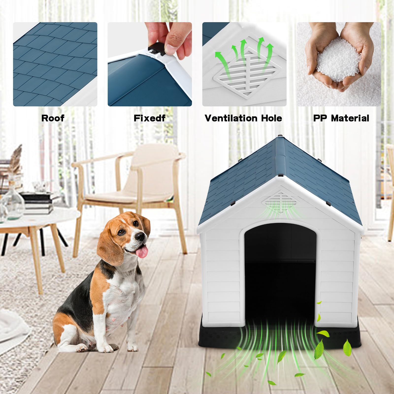 BLKMTY All-Weather Indoor & Outdoor Dog House for Large, Medium, Small Dogs - Durable Pet House with Base Support for Winter - 34