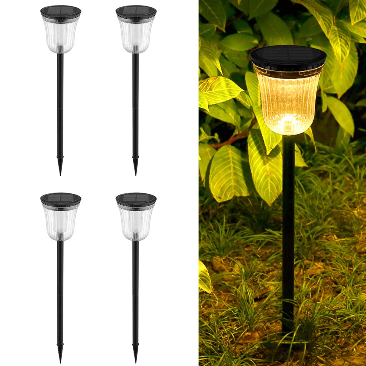 FEIJUN Solar Garden Lights Outdoor, 4 Pack Waterproof IP55 LED Solar Pathway Lights - Landscape Lighting for Backyard, Lawn, Patio, Yard, Walkway, Driveway | Perfect for Evening Outdoor Decor & Energy-Efficient Illumination