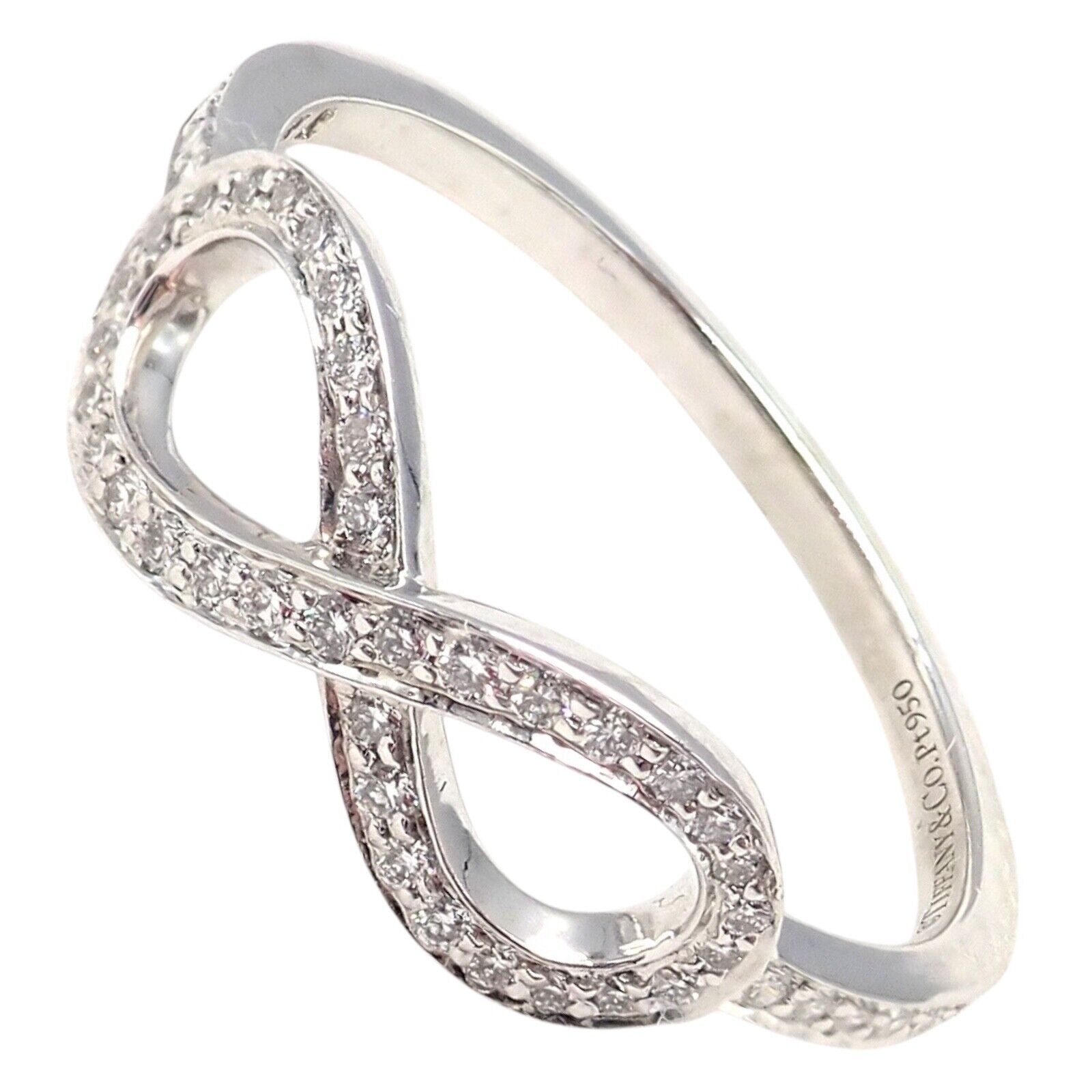Tiffany & Co Platinum 0.12 Carat Diamond Infinity Stacking Ring - Size 6.5 - Elegant Wedding Band, Anniversary Gift for Her, Perfect for Stacking with Other Rings