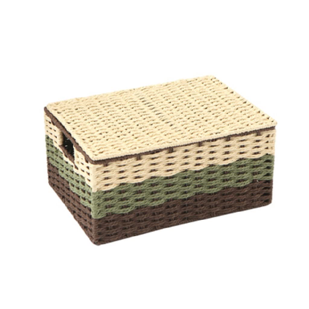 Hand-Woven Rattan Storage Basket with Lid - 40cm Desktop Organizer for Sundries, Cosmetics & Home Decor | Perfect for Bathroom, Bedroom & Office Organization