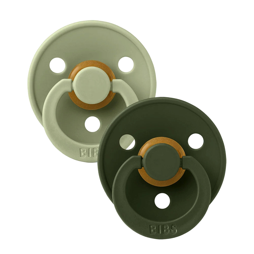 Bibs Original Color Collection Symmetrical Latex Pacifier 2-Pack - Hunter Green & Sage | Soothing Baby Pacifiers for Daycare, Travel & Sleep