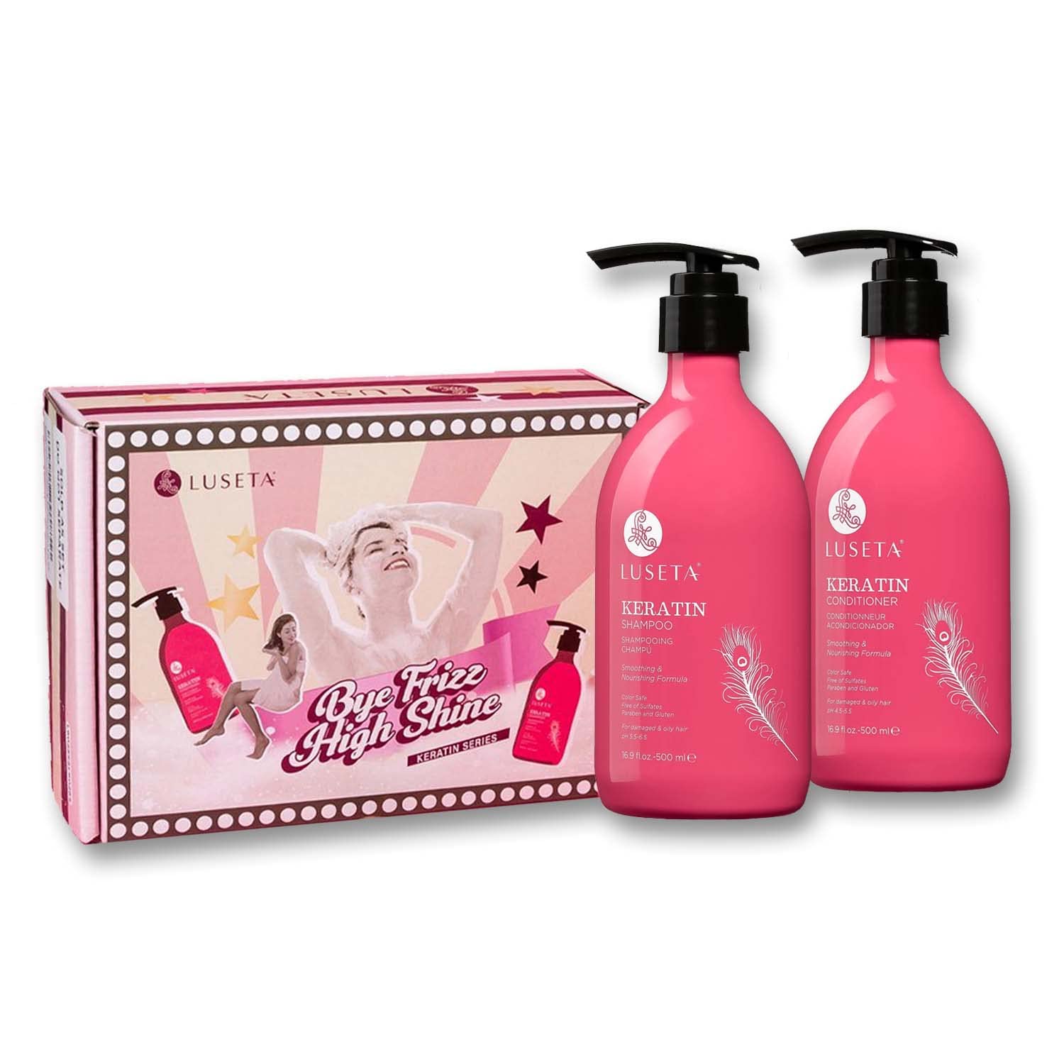 Luseta Keratin Shampoo and Conditioner Set - Sulfate Free 16.9 oz for Dry & Damaged Hair - Deep Moisturizing Treatment to Smooth & Repair Hair - Perfect for Women's Daily Hair Care Routine at Home or Salon