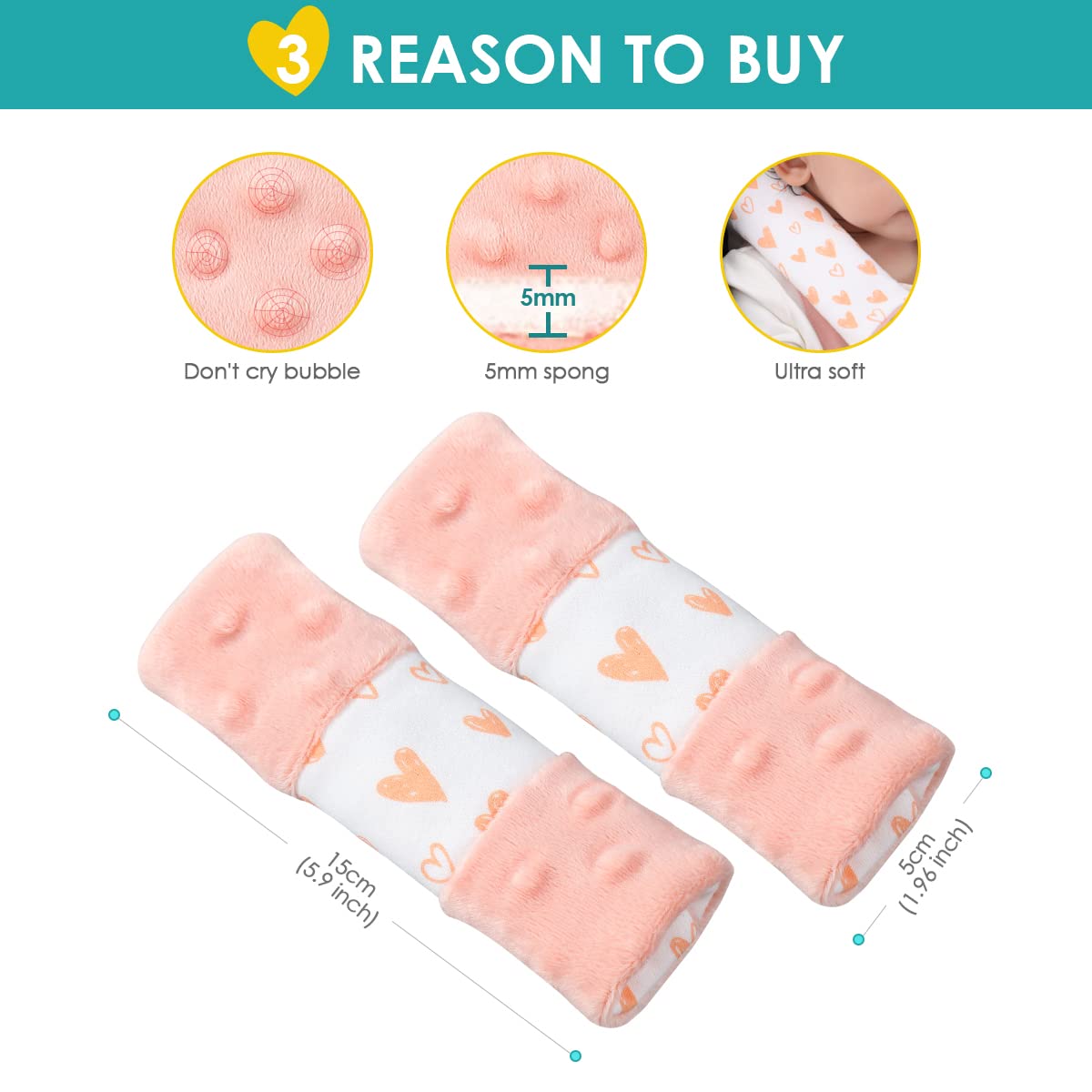 4 Packs Soft Baby Car Seat Shoulder Strap Covers - Pink Padded Protectors for Infants & Toddlers (5.9