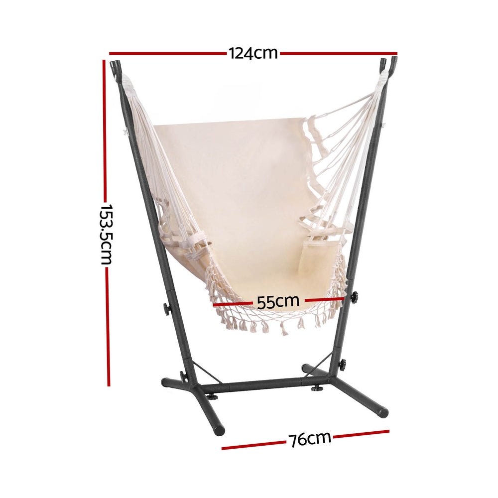 Comfortable Hammock Chair with Stand for Outdoor Camping, Backyard Relaxation & Patio Lounging - Cream Color Hanging Swing Seat