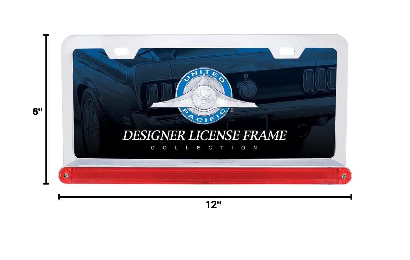 United Pacific 36497 Chrome License Plate Frame with 24 LED 12 Inch Glow Light Bar - Red LED/Red Lens for Cars, Trucks & Motorcycles - Enhances Night Visibility & Custom Styling