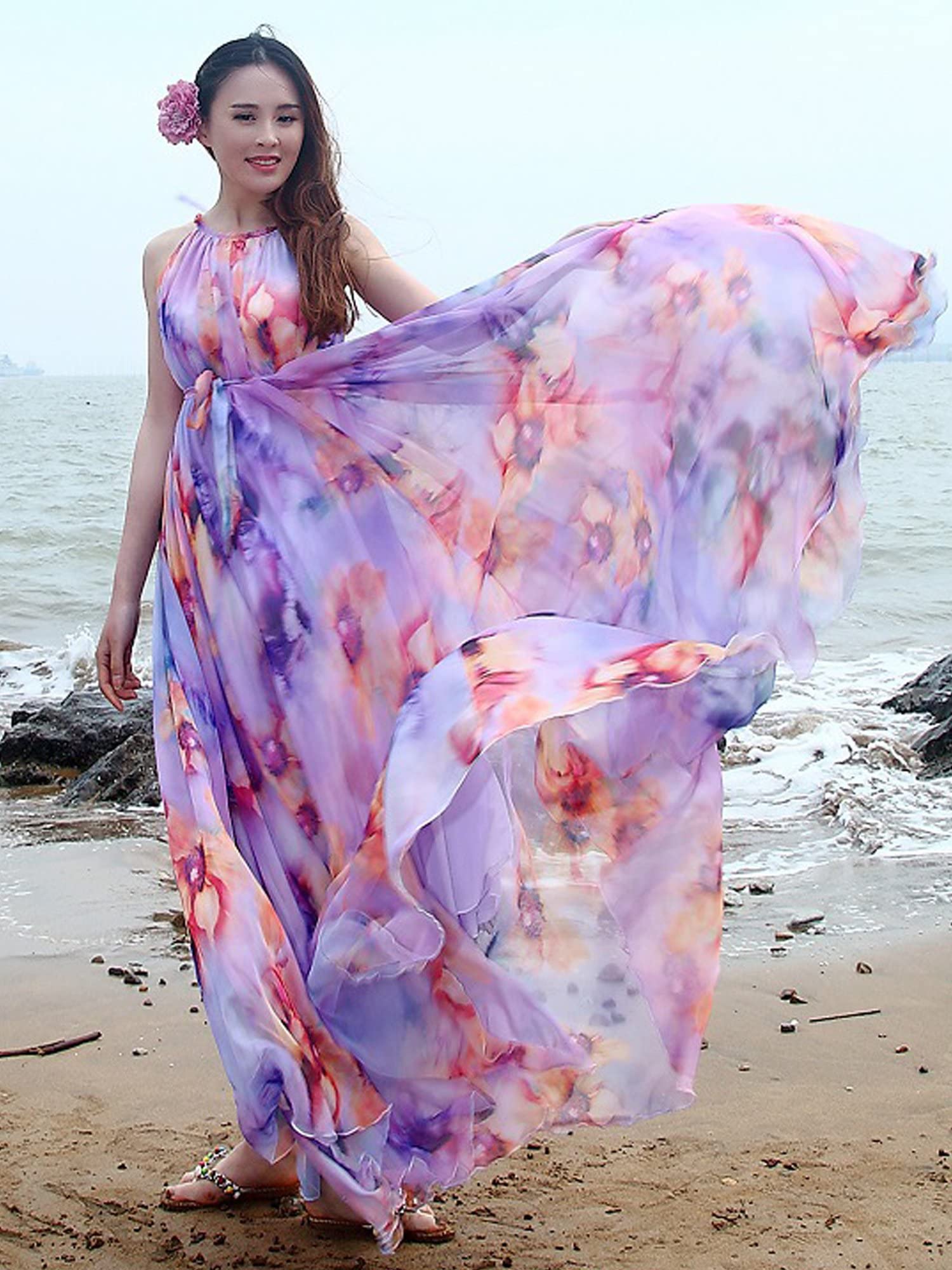 MedeShe Women's Floral Chiffon Maxi Dress - Elegant Beach Wedding Bridesmaid & Summer Sundress for Vacation, Party & Casual Outings