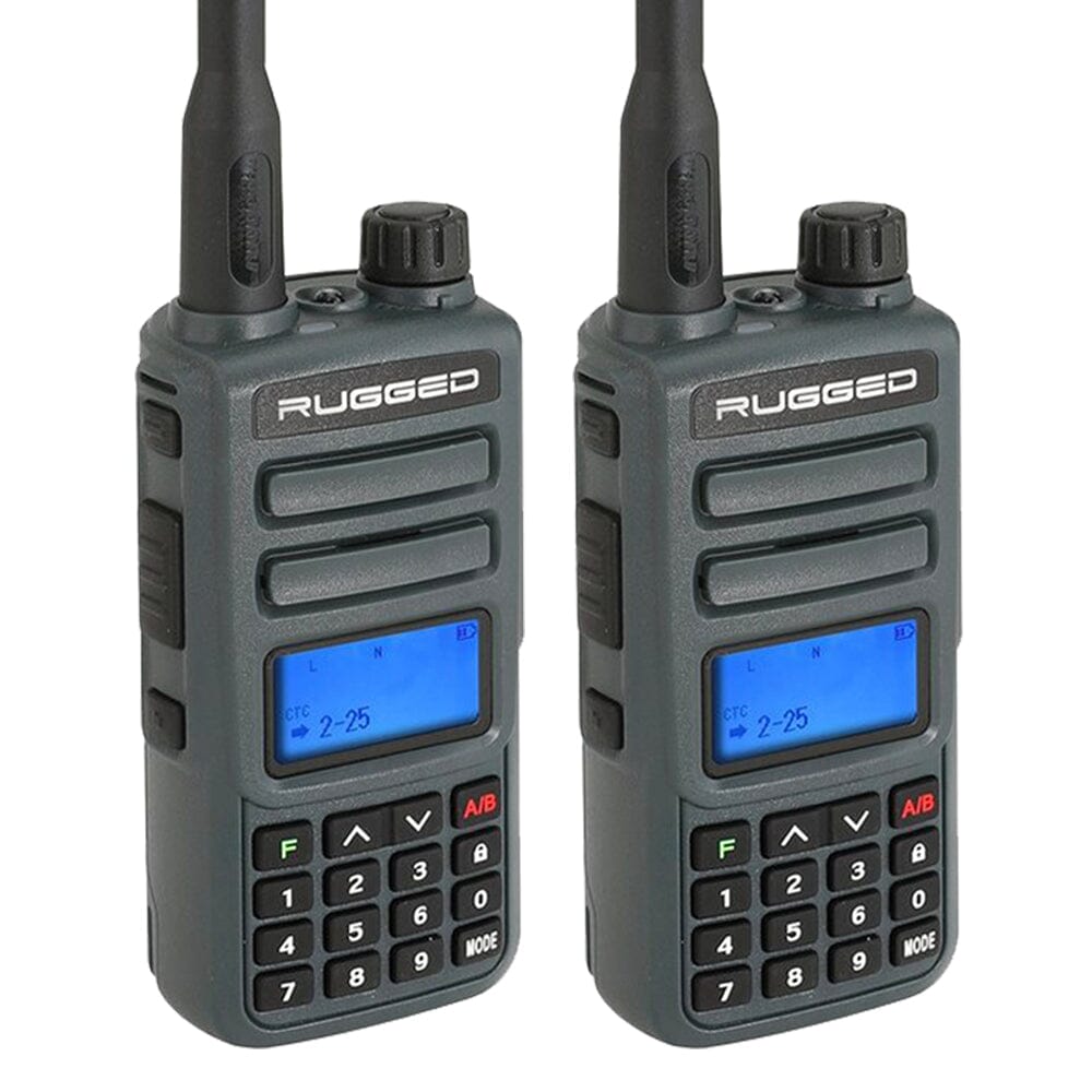 2 Pack GMR2 Handheld GMRS FRS Radio Pair by Rugged Radios - Grey | Long Range Walkie Talkies for Outdoor Adventures, Hiking, Camping & Emergency Communication