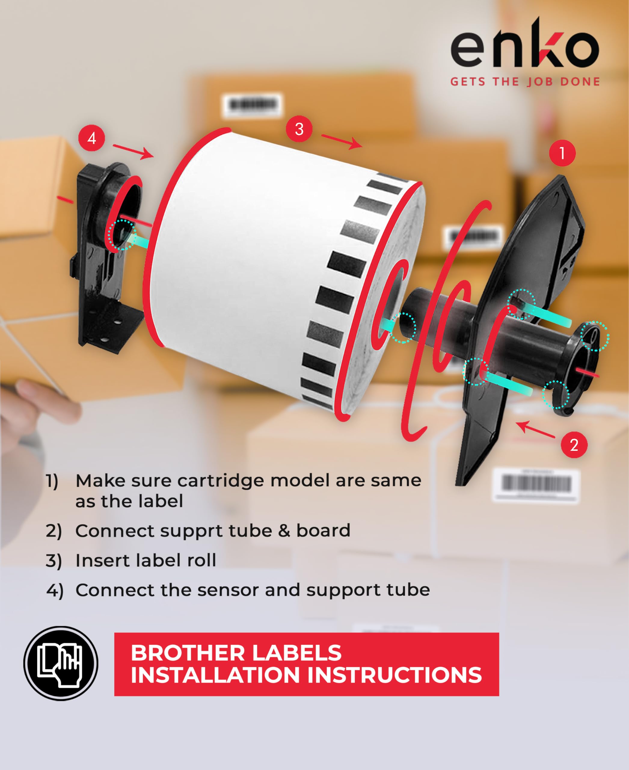 enKo - 48 Rolls Continuous Paper Labels (2.4 Inch x 100 Feet) Compatible with Brother QL-570, QL-580N, QL-650TD, QL-700, QL-710W, QL-720NW Label Printers - Includes 16 Refillable Cartridge Frames - Perfect for Shipping Labels, Inventory Management & Office Organization