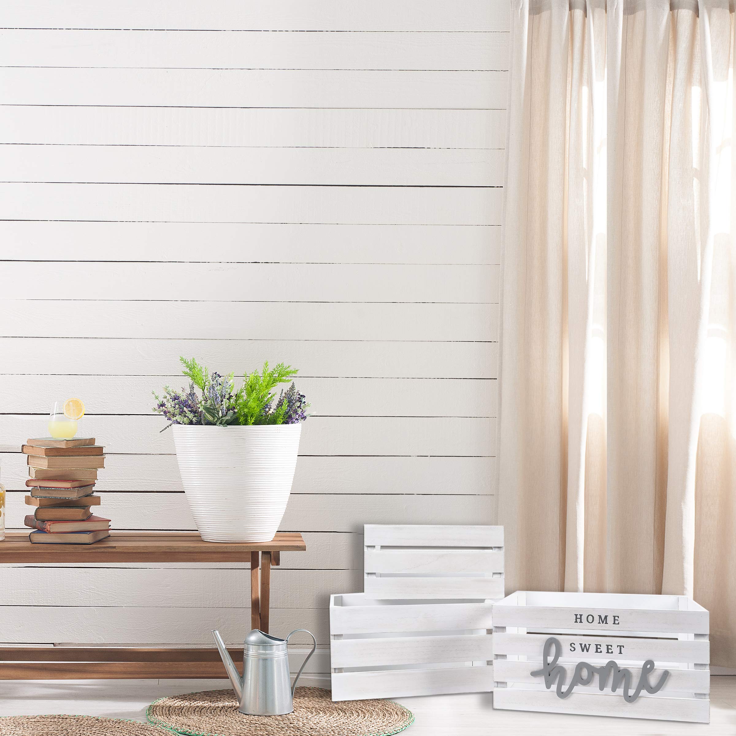 Prinz White Wash Rustic Wooden Nesting Bins Set of 3 - 13.4 x 9.5 x 7 Inches Farmhouse Home Storage Crates for Organizing Bedroom, Bathroom & Kitchen Decor