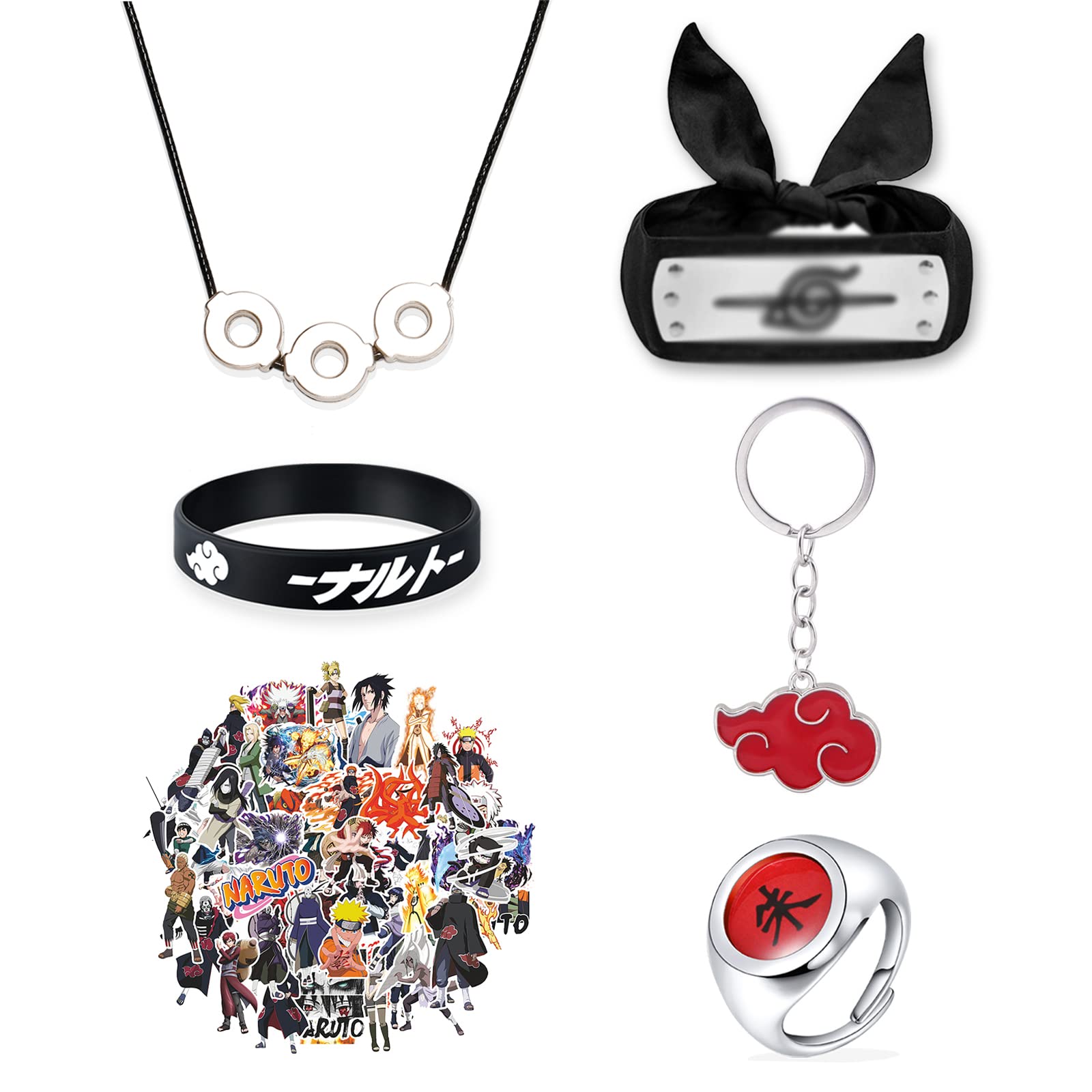 55Pcs Anime Headband Ring Necklace Bracelet Stickers Key Chain Set - Cute Cosplay Accessories for Anime Fans | Perfect for Conventions, Costume Parties & Gift Giving