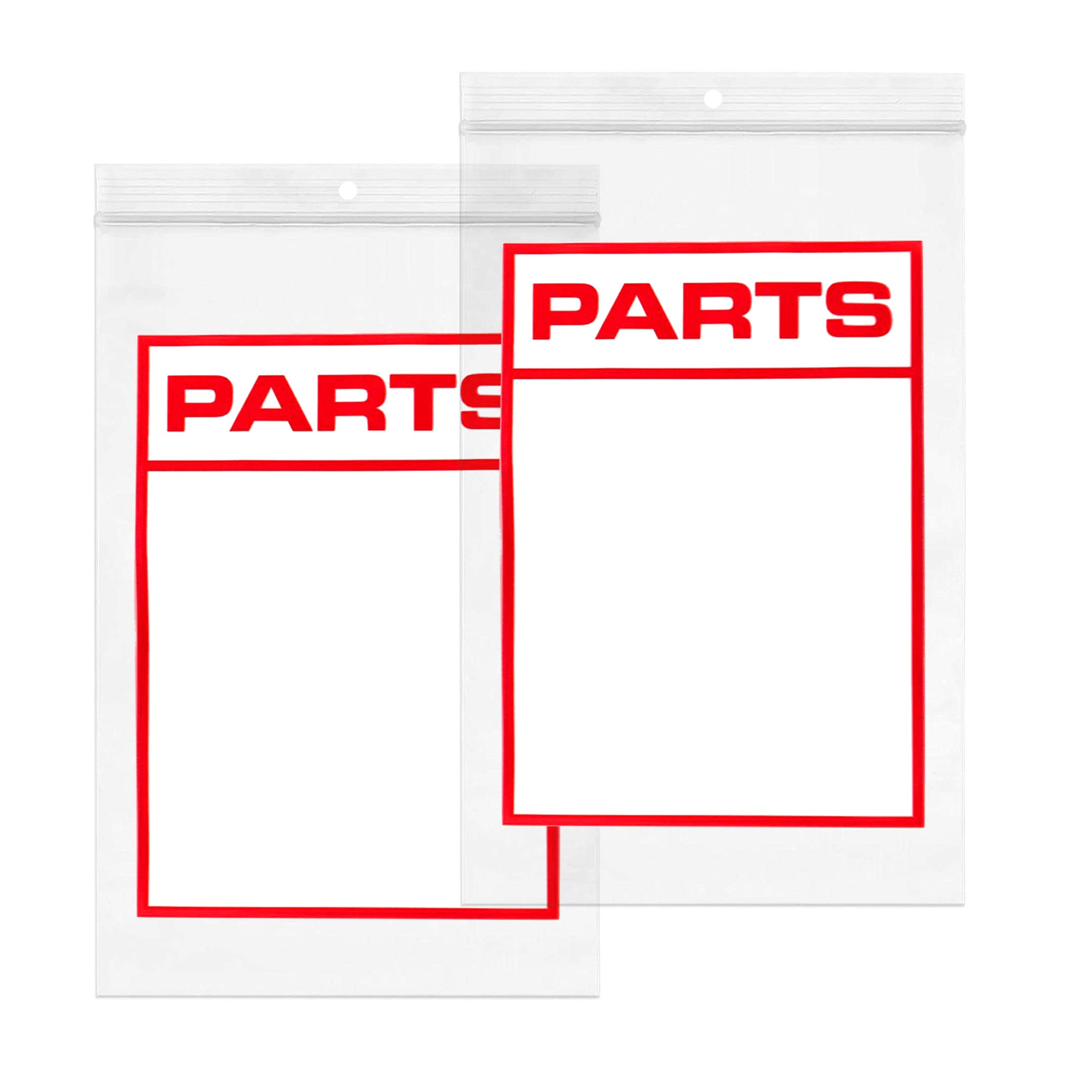APQ 100 Pack 6x9 Inch Heavy Duty 4 Mil Resealable Zipper Lock Plastic Storage Bags with Hang Hole - Printed 'Parts' for Organizing Small Hardware, Jewelry & Craft Supplies | Durable Polyethylene Seal Top Bags for Home, Office & Workshop Use