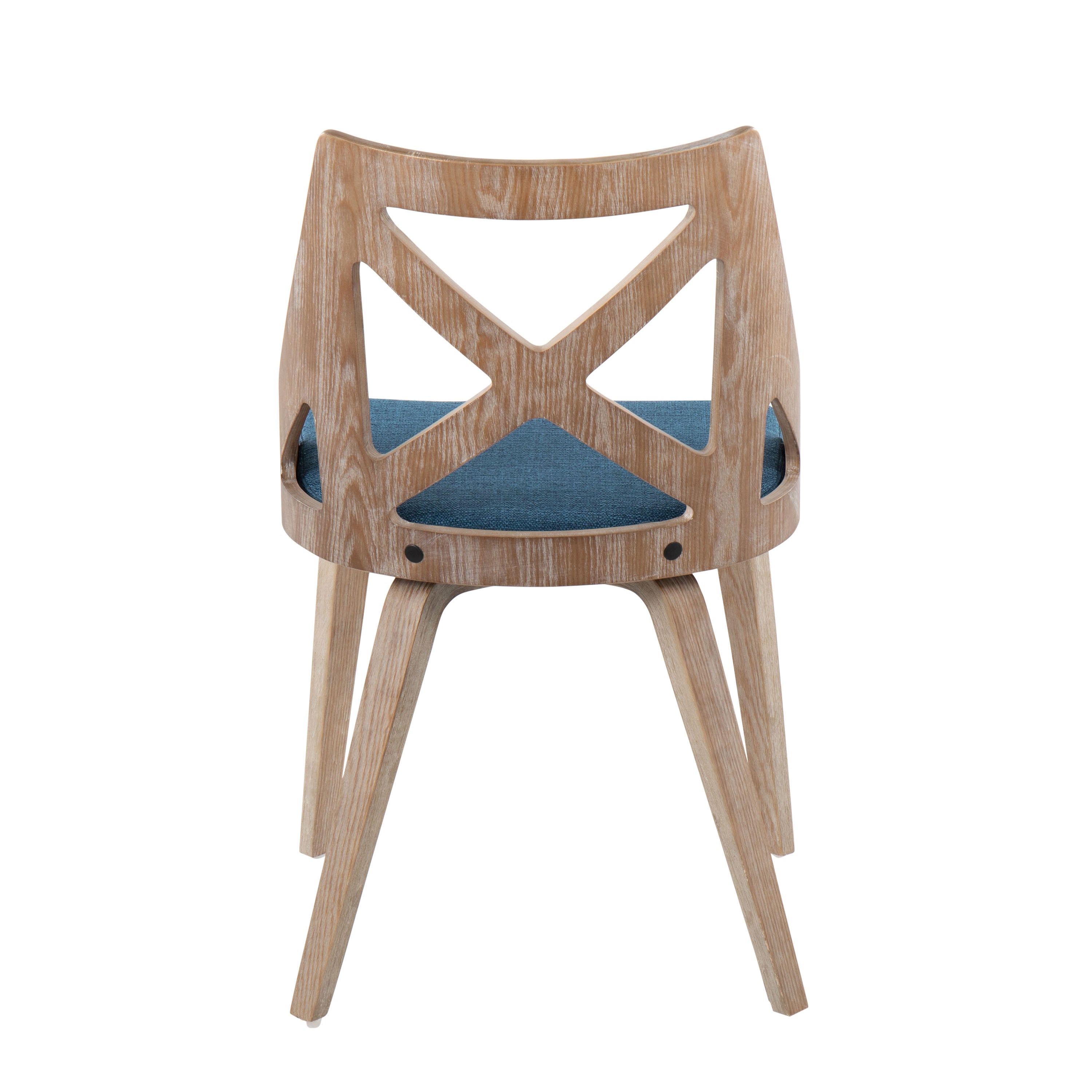 LumiSource Charlotte Farmhouse Chair Set of 2 - White Washed Wood & Blue Fabric Upholstered Dining Chairs for Kitchen, Breakfast Nook or Farmhouse Decor