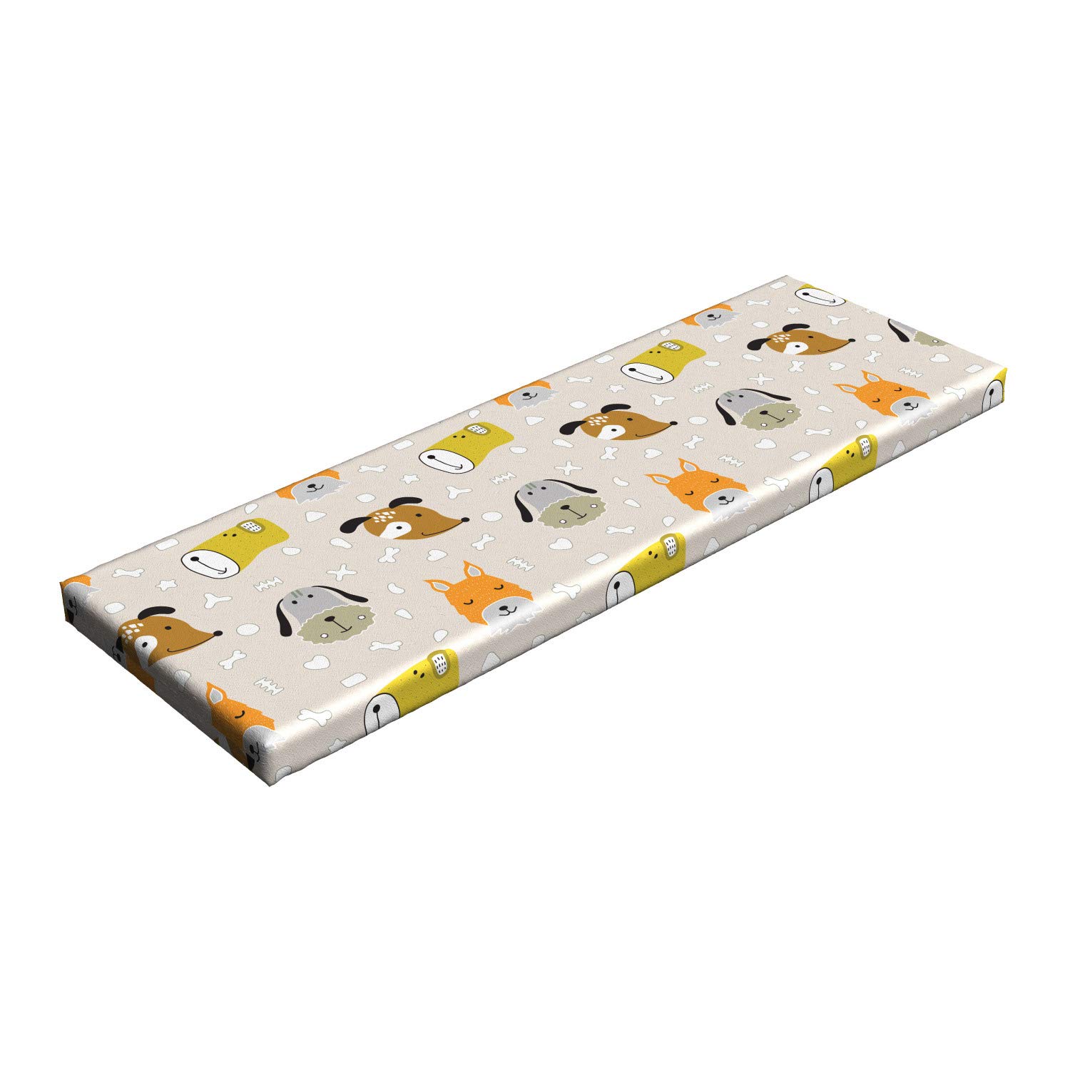 Ambesonne Cartoon Dog Face Bench Cushion - Colorful Dog Bones Pattern, 45x15x2 Inch Standard Size Foam Seat Pad with Washable Fabric Cover - Perfect for Indoor/Outdoor Benches, Patio Furniture & Decorative Home Accents
