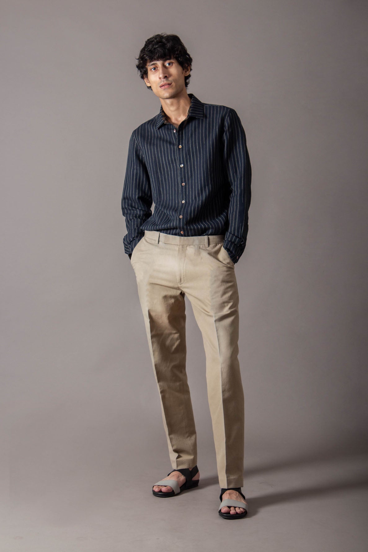 Classic Cotton Linen Shirt for Men - Navy Blue Striped Casual Button Down Shirt | Office Wear, Business Casual & Summer Outfits
