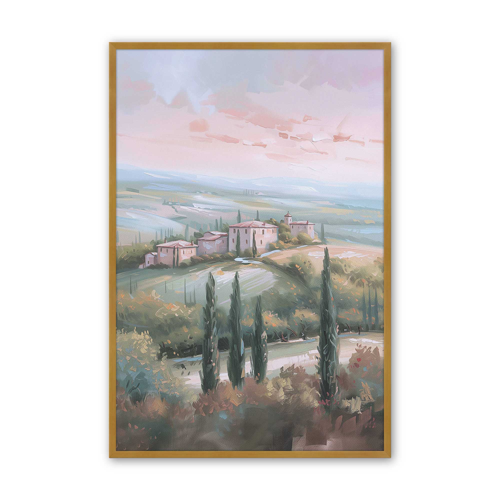 Tuscany Sunset Landscape Art Print - Dusk's Glow v1 Wall Decor for Living Room, Bedroom & Office