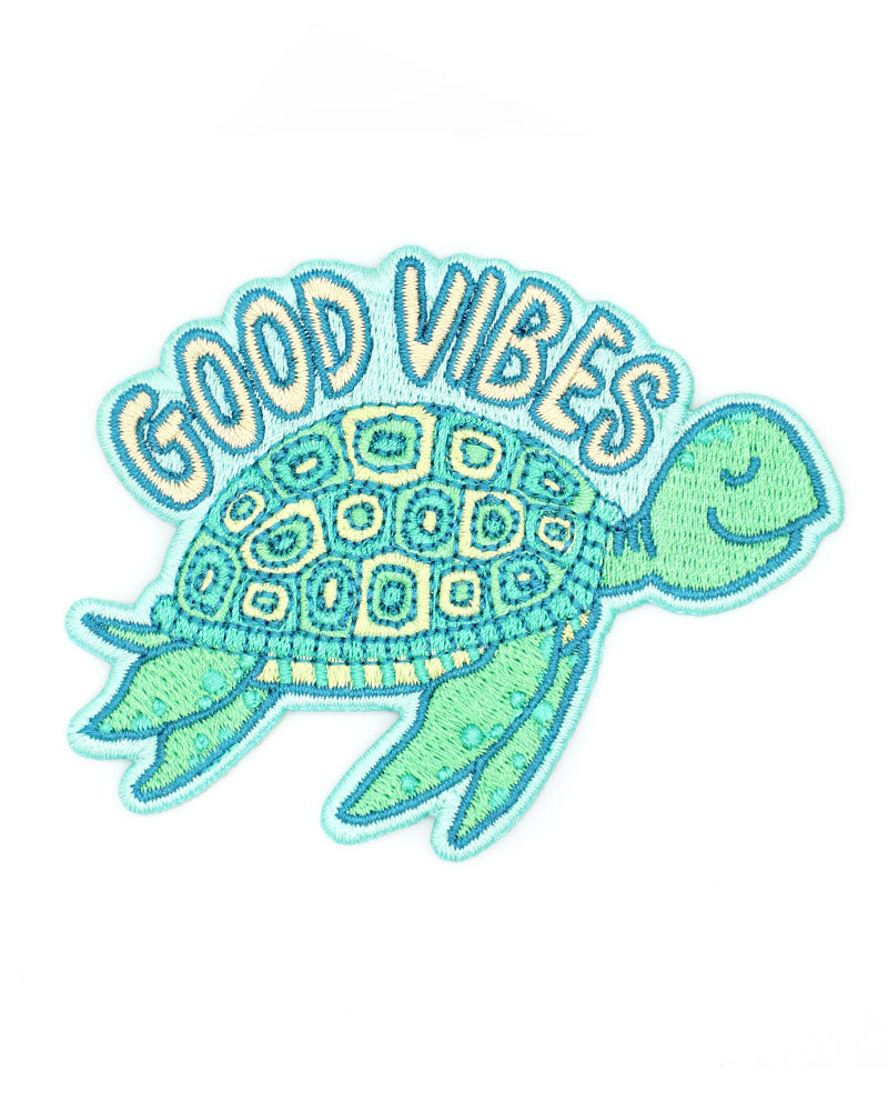 Good Vibes Sea Turtle Embroidered Patch - Iron On or Sew On for Jackets, Backpacks & DIY Crafts - Beach & Ocean Themed Accessories