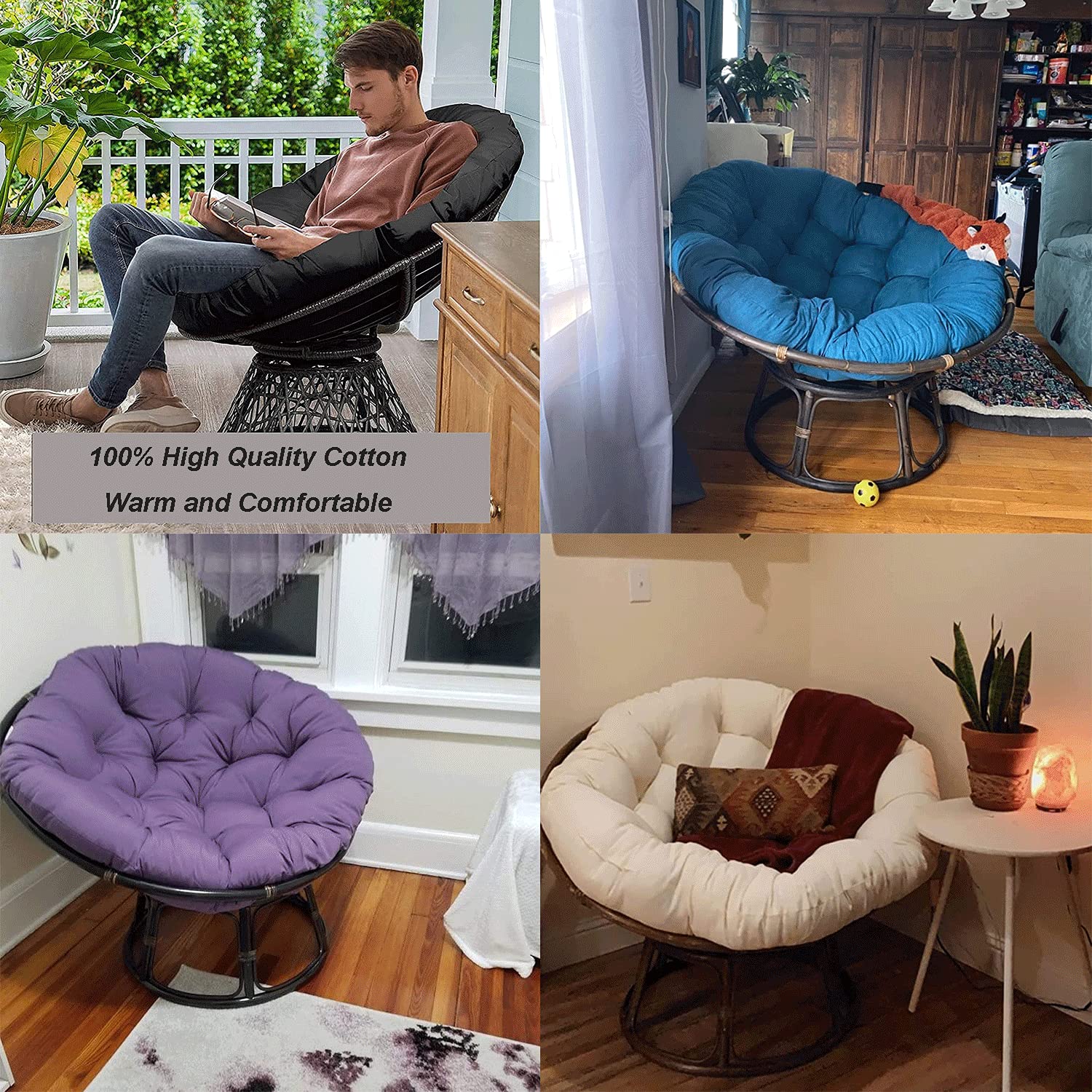 **Waterproof Thickened Round Papasan Chair Cushion Pad - 47.24 x 47.24 Inch Overstuffed Removable Seat Cover for Outdoor, Indoor, Garden, Patio, Swing, or Terrace (Green, Chair Not Included)**    **Perfect for:** Relaxing in your backyard, sunroom, or porch while enjoying comfort and durability.