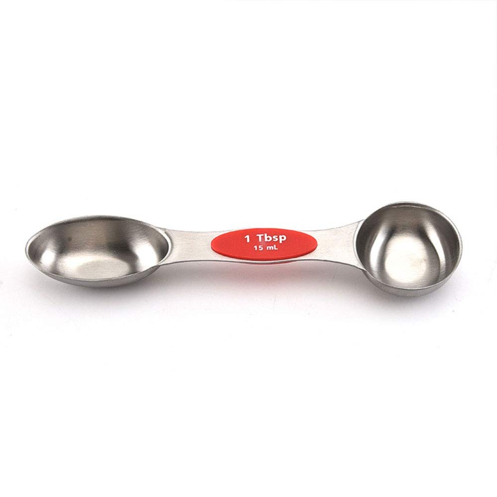 LLS Magnetic Measuring Spoons Set - Double Head Stainless Steel Kitchen Measuring Spoons with Ergonomic Silicone Handle - Perfect for Baking, Cooking, Pasta & Coffee Measuring (Model 0512)