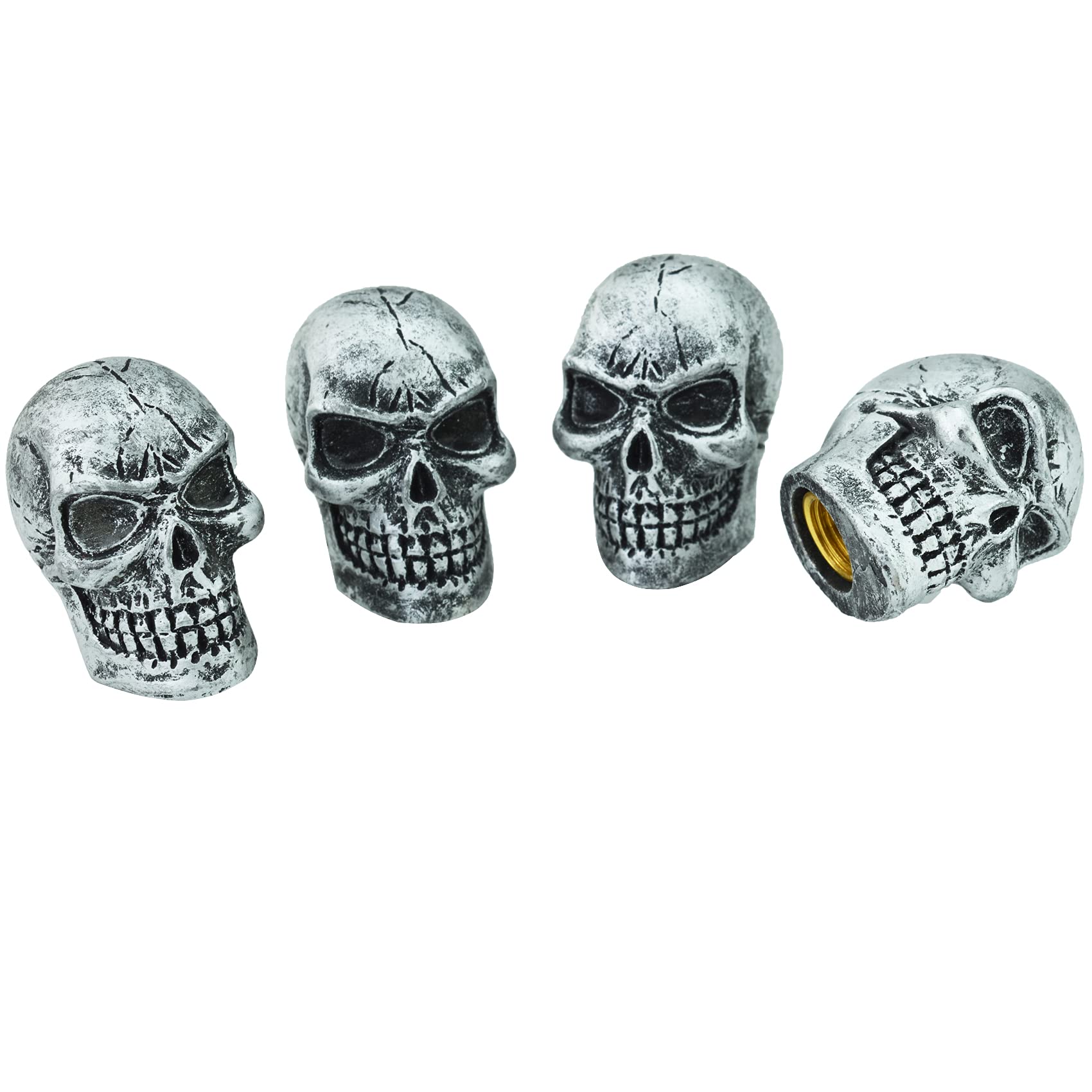 Abfer Skull Tire Valve Stem Covers - Silver Metal Air Caps for Cars, Trucks, Motorcycles & Bikes - Universal Fit for Most Vehicles - Durable Decorative Wheel Accessories - Perfect for Car Enthusiasts & Customization Projects