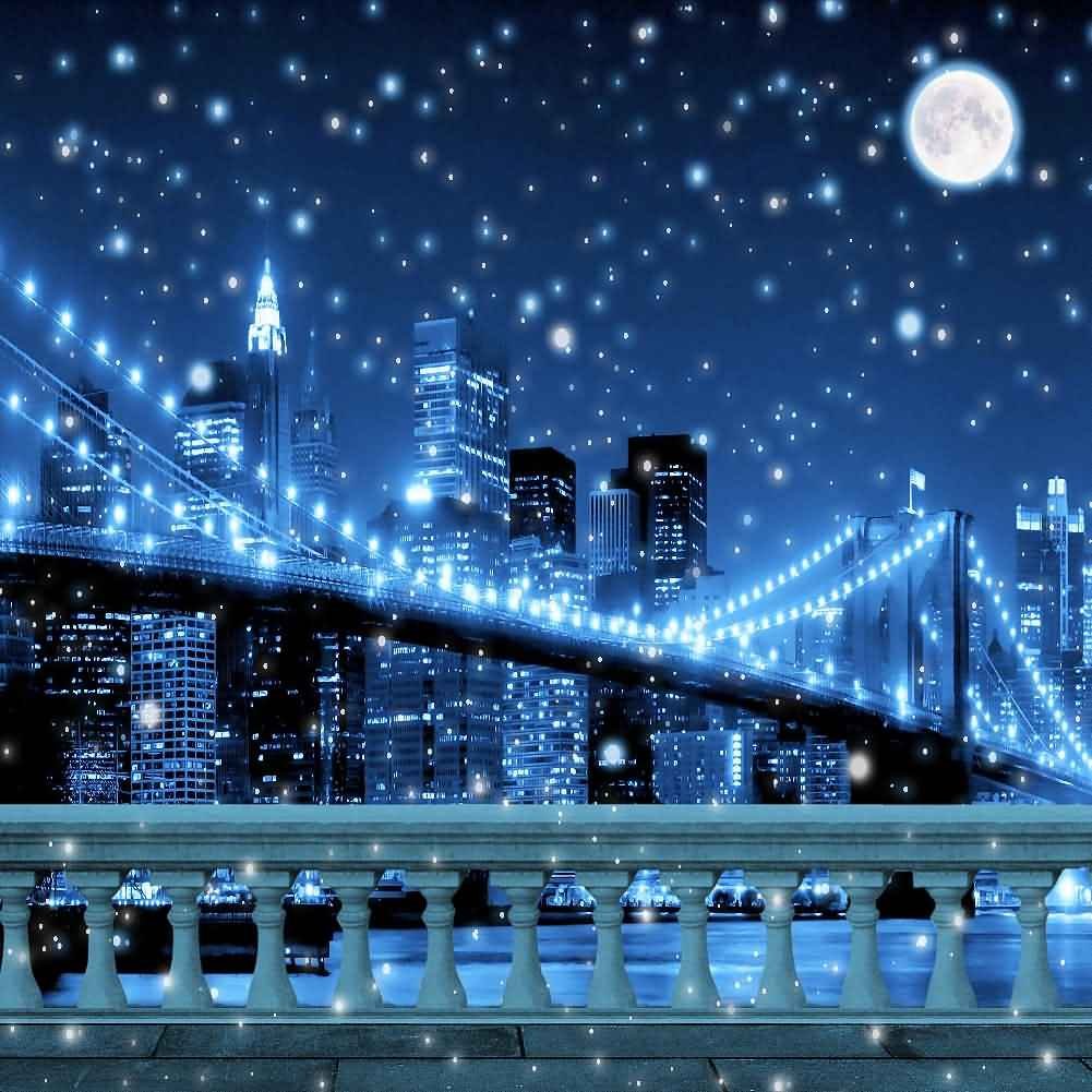 Romantic City Nightscape Backdrop 10x10ft for Photography