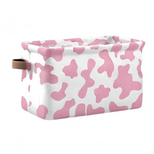 OREZI Collapsible Rectangular Storage Bins with Handles - Pink Cow Print Camouflage Laundry Hamper for Toys, Clothes & Gift Baskets | Foldable Storage Box for Bedroom, Kids Room & Dorm Organization