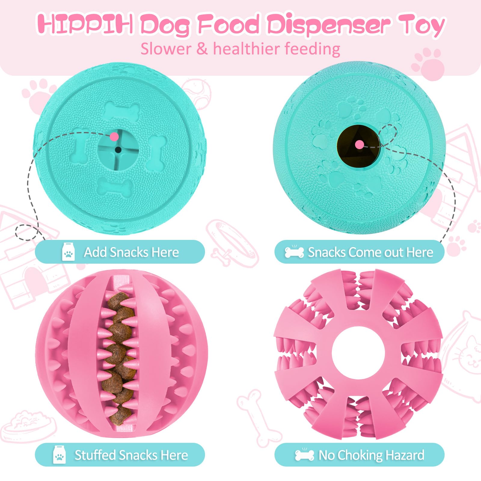 **HIPPIH Interactive Dog Puzzle Toys for Large & Small Dogs – IQ Training, Chewing & Teeth Cleaning – Durable Treat Dispensing Balls for Puppy Enrichment (2 Pack) – Perfect for Indoor Play & Mental Stimulation**