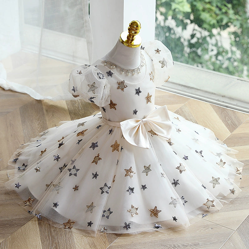 Sparkly Star Sequins Baby Girl Dress for Toddler Pageant, First Communion, Princess Party - Perfect for Special Occasions & Photo Shoots