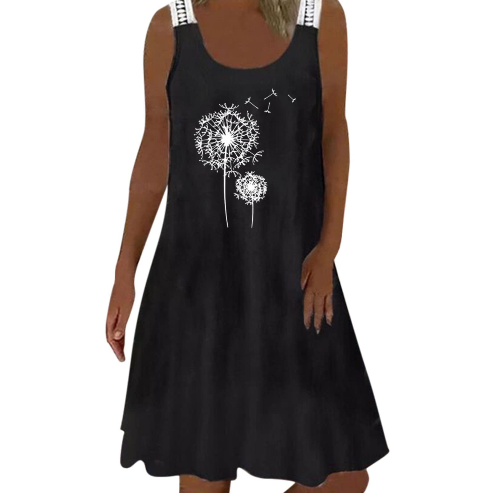Black Cotton Dresses for Women - Casual O-Neck Floral Print Vest Dress for Spring & Evening Wear | Perfect for Date Nights, Parties & Office Outfits