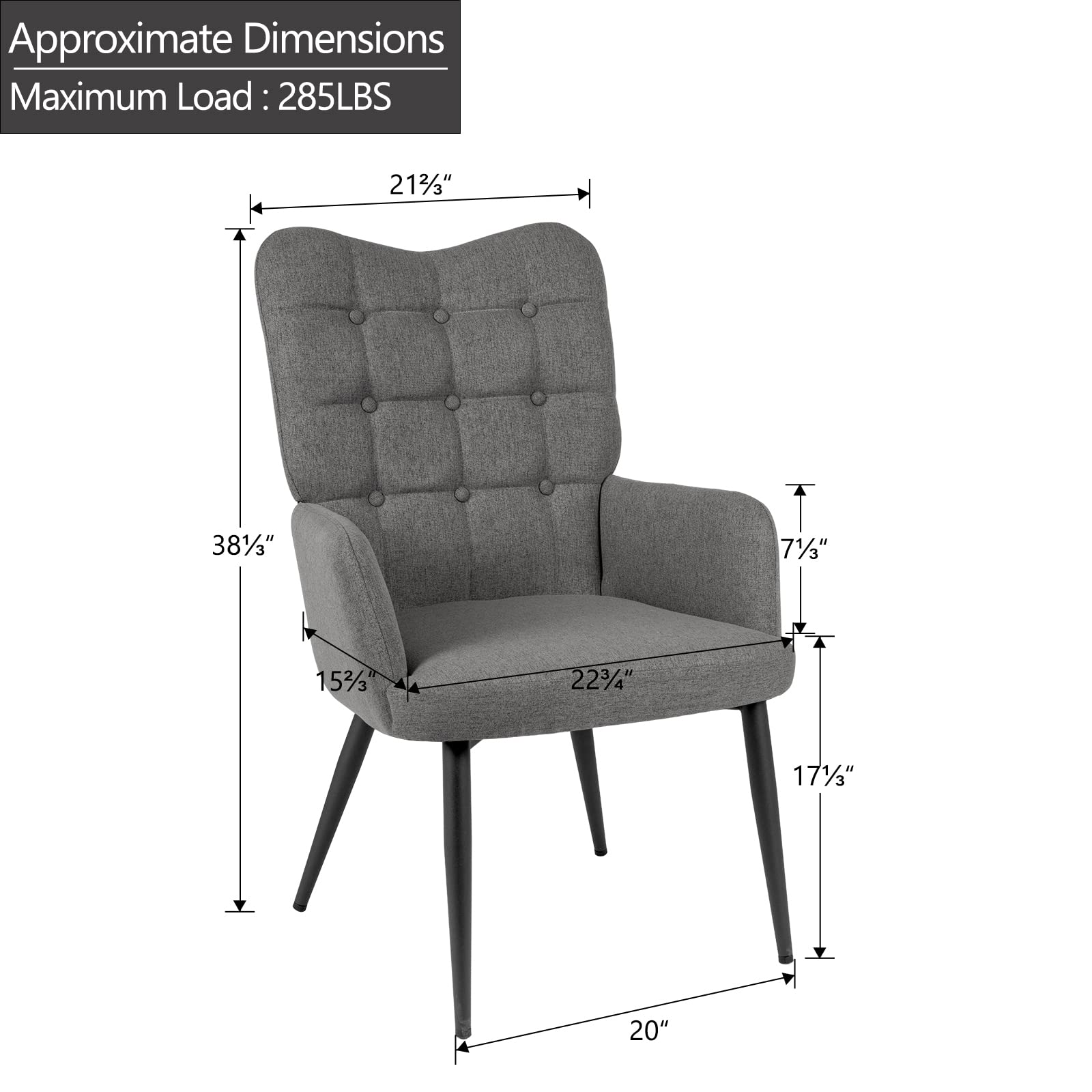 DUHOME Modern Fabric Accent Chair - Tufted Button Back Armchair with Upholstered Tall Back for Living Room & Bedroom (Dark Grey) | Perfect for Home Office, Reception Areas & Lounge Spaces