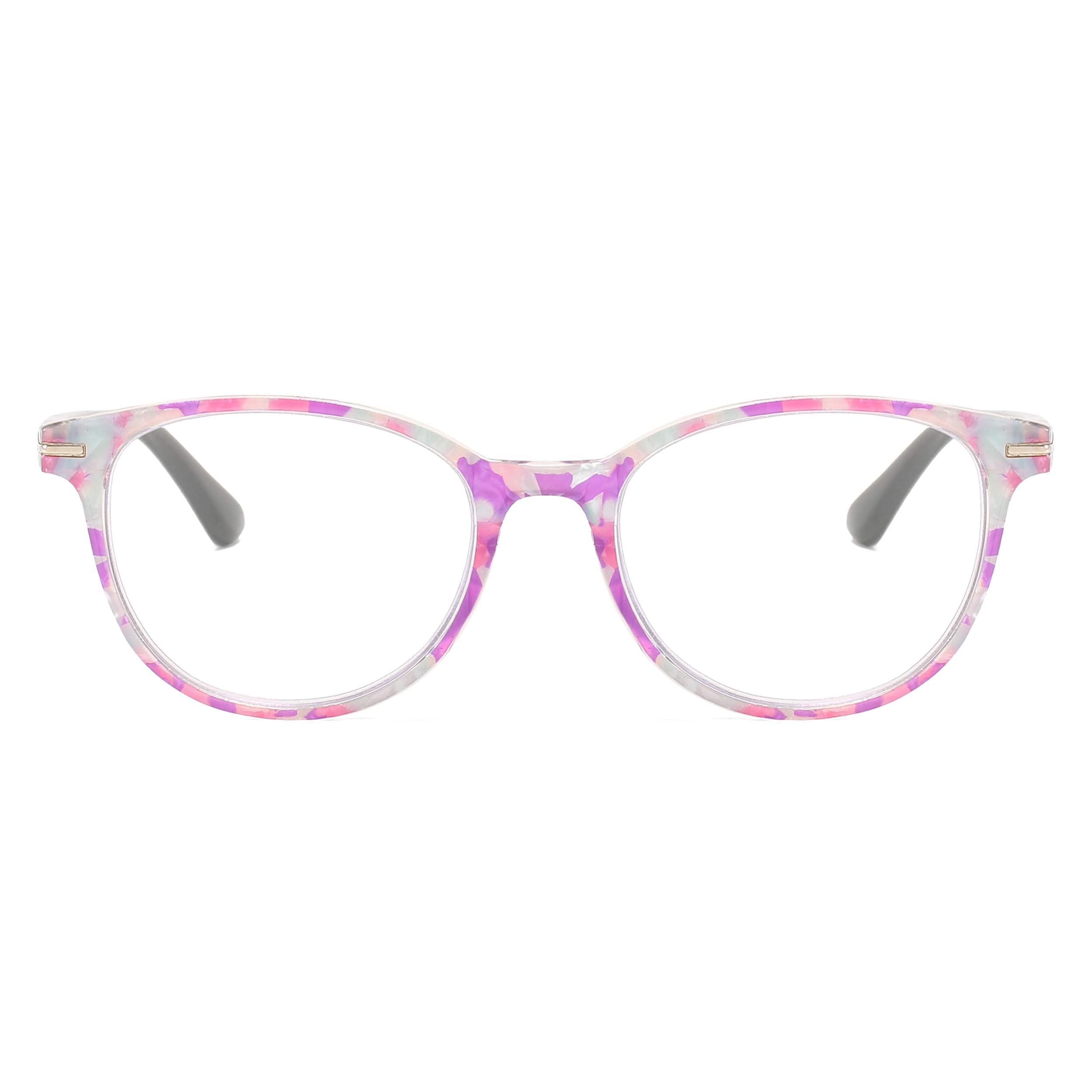 ELFOR Blue Light Blocking Reading Glasses for Women - Spring Hinge, Round Floral Frame, Anti-Glare - Perfect for Computer Work, Reading & Screen Time
