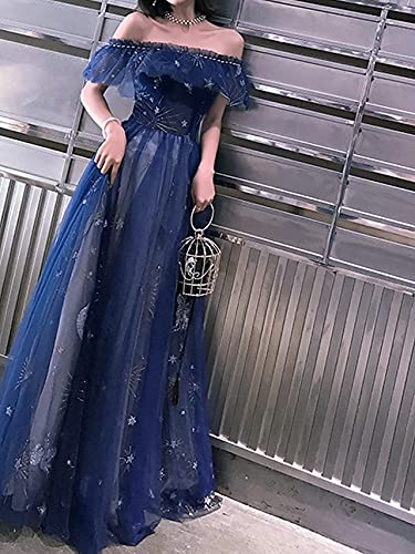 Sparkly A-Line Off Shoulder Prom Dress for Women - Elegant Formal Evening Gown with Short Sleeves & Floor Length - Perfect for Homecoming, Wedding Guest & Special Occasions