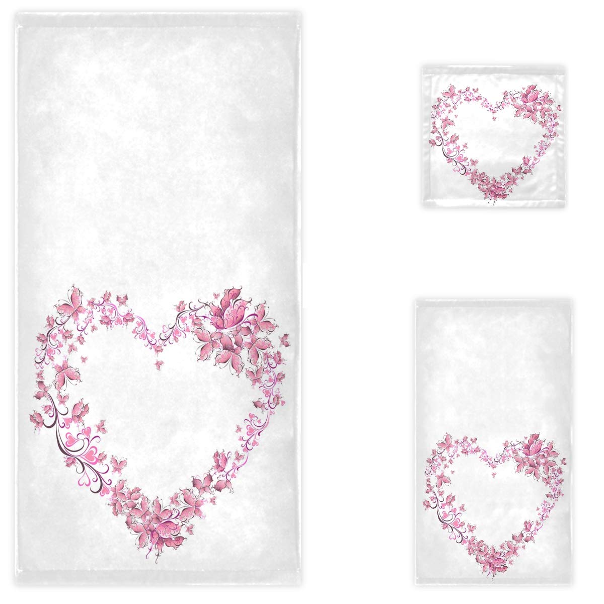 Luxury Soft Butterfly Love Shape Bath Towel Set of 3 - 1 Bath Towel, 1 Hand Towel & 1 Washcloth for Bathroom, Hotel, Gym, Spa & Kitchen | Premium White Cotton Towels for Home Decor & Gift Giving
