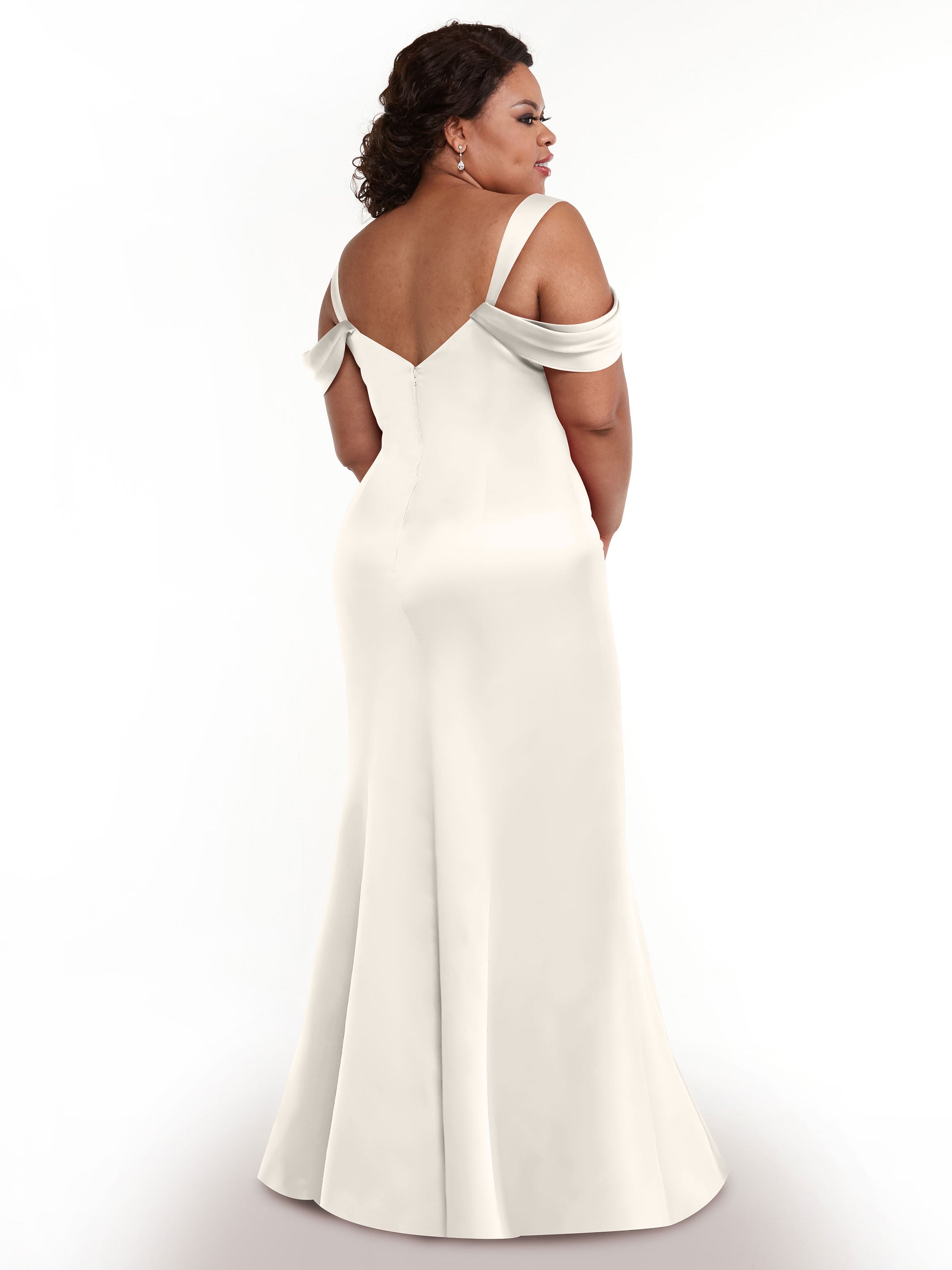 Elegant 80151 Fitted Satin Bridesmaid Dress with Off-The-Shoulder Sleeves - Perfect for Weddings, Formal Events & Special Occasions