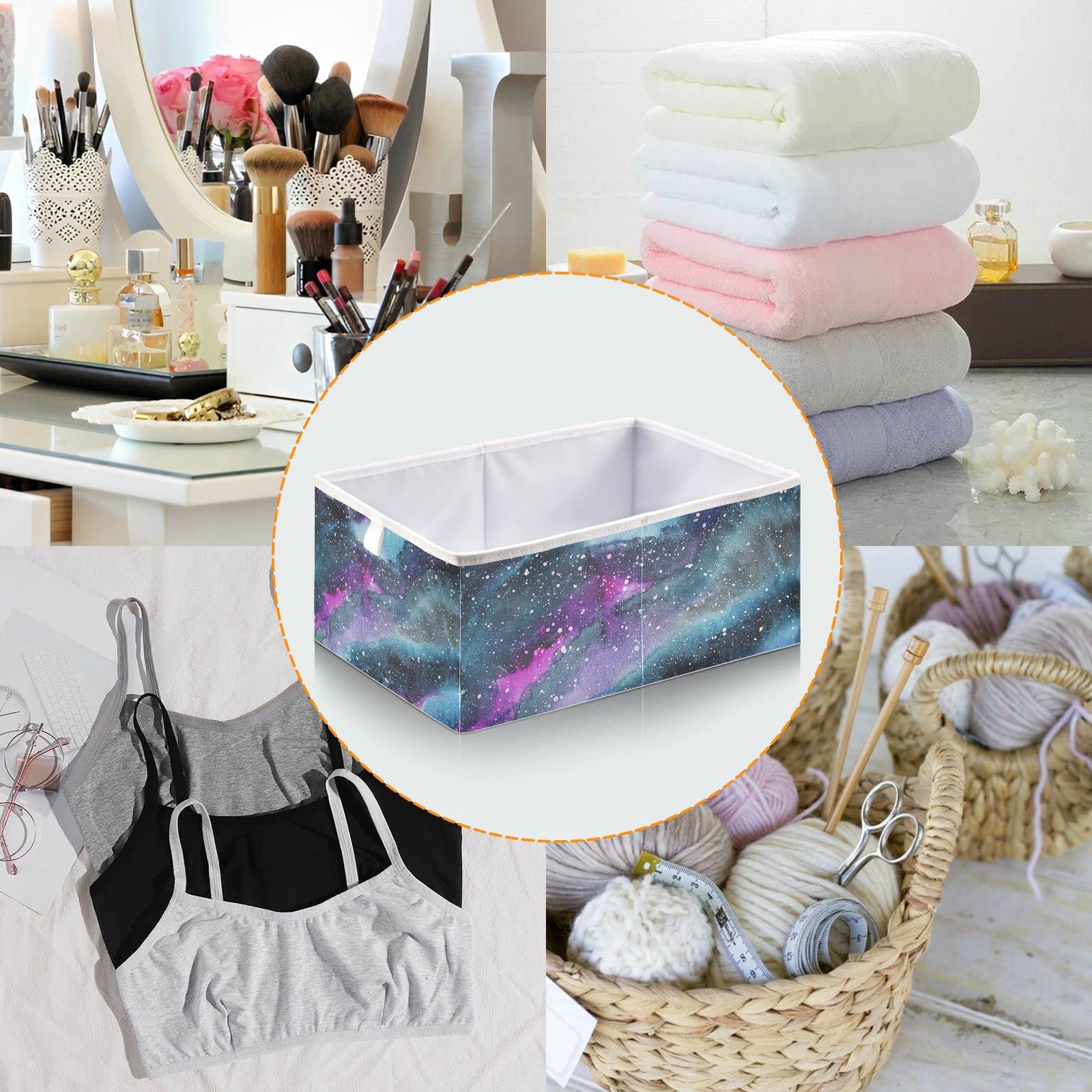 Marble Galaxy Storage Basket - Collapsible Square Storage Bin for Toys, Laundry & Home Organization | Space-Saving Home Decor for Bedroom, Nursery & Closet