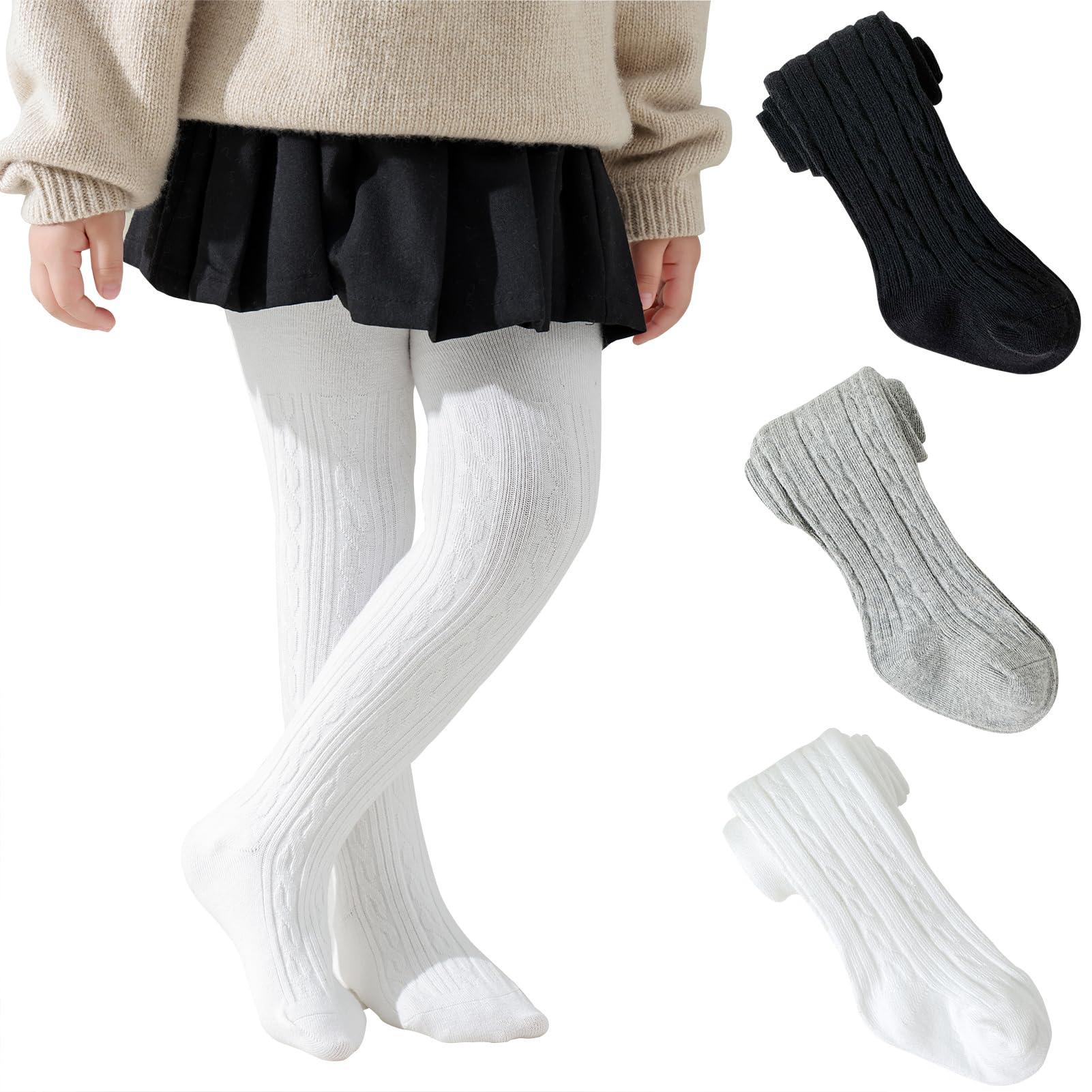 Jormatt Baby Girls Tights - Seamless Thick Cotton Cable Knit Leggings & Stockings for Toddlers 0-6 Years | Warm Winter Wear for Playtime, Daycare & Family Outings