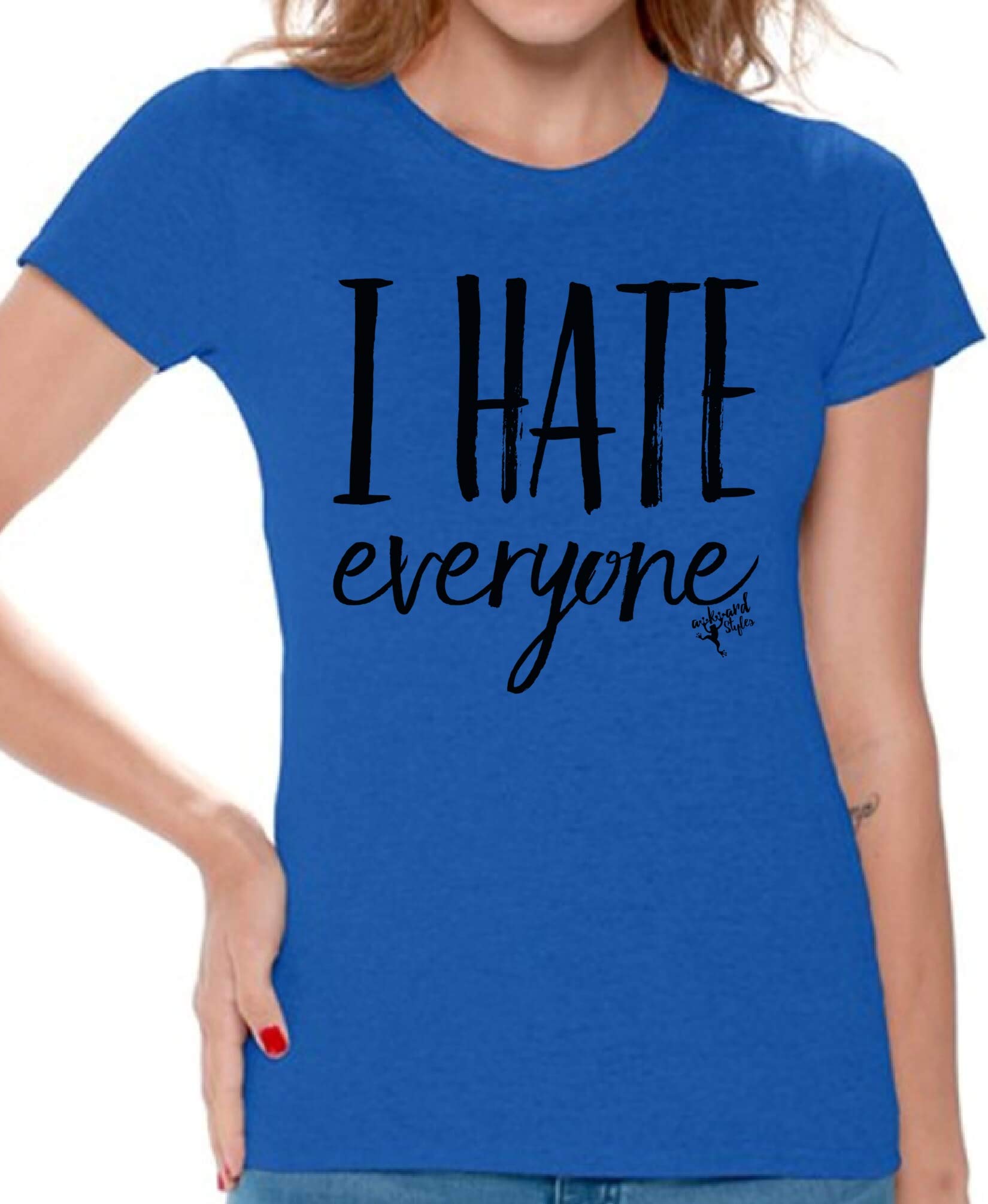 Awkwardstyles Women's 'I Hate Everyone' Graphic T-Shirt - Funny Loner Tee with Free Bookmark - Perfect for Casual Wear, Gifts & Sarcastic Humor Lovers