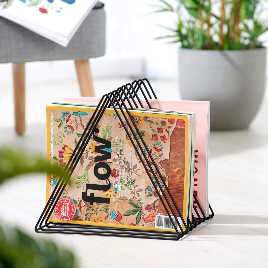 9-Slot Desktop File Organizer & Magazine Rack - Vinyl Records Holder, Book Shelf, Photo Props - Diamond Black Home Office Decor for Indoor Organization & Stylish Storage