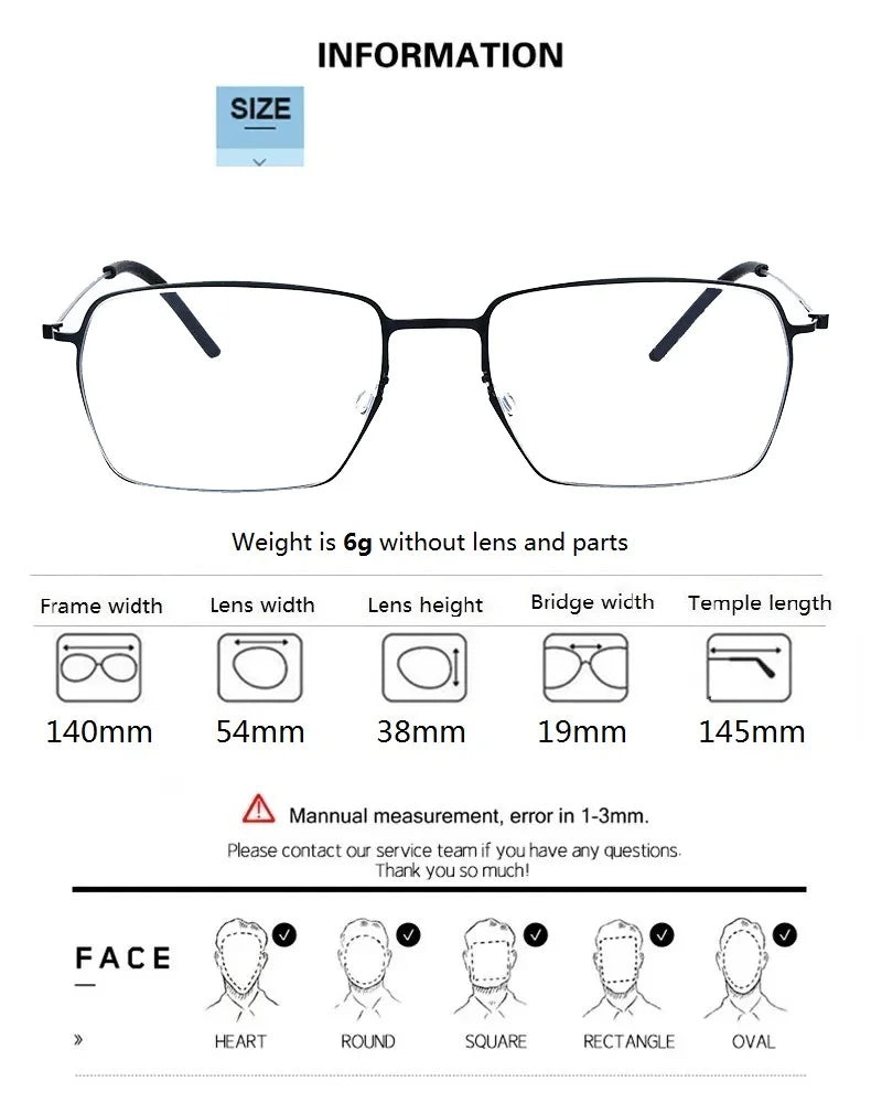 Aimee Unisex Full Rim Square Screwless Titanium Eyeglasses 25509 - Lightweight Durable Frame for Men & Women - Perfect for Reading, Work, and Everyday Fashion