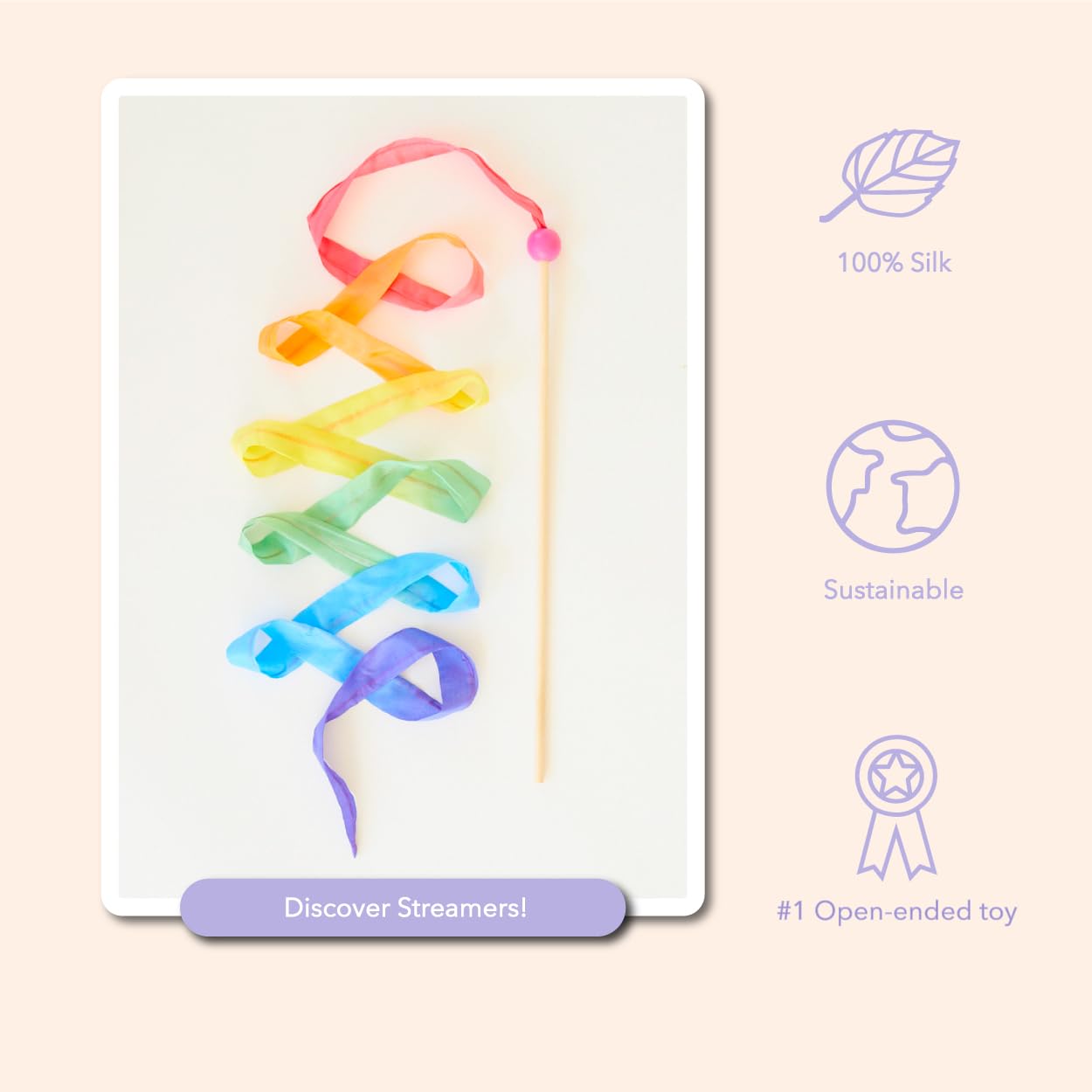 Sarah's Silks Pink Rainbow Streamer - Ribbon Dancer Toy for Kids | Imaginative Play, Dance Performance & Movement Activity | Perfect for Preschool, Birthday Parties & Outdoor Play