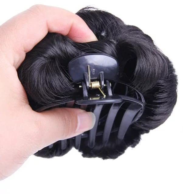 La Belleza Women's Hair Clutchers with Stones - Juda Bun Hair Extension - Artificial Synthetic Hair in Natural Black for Weddings, Parties & Special Occasions