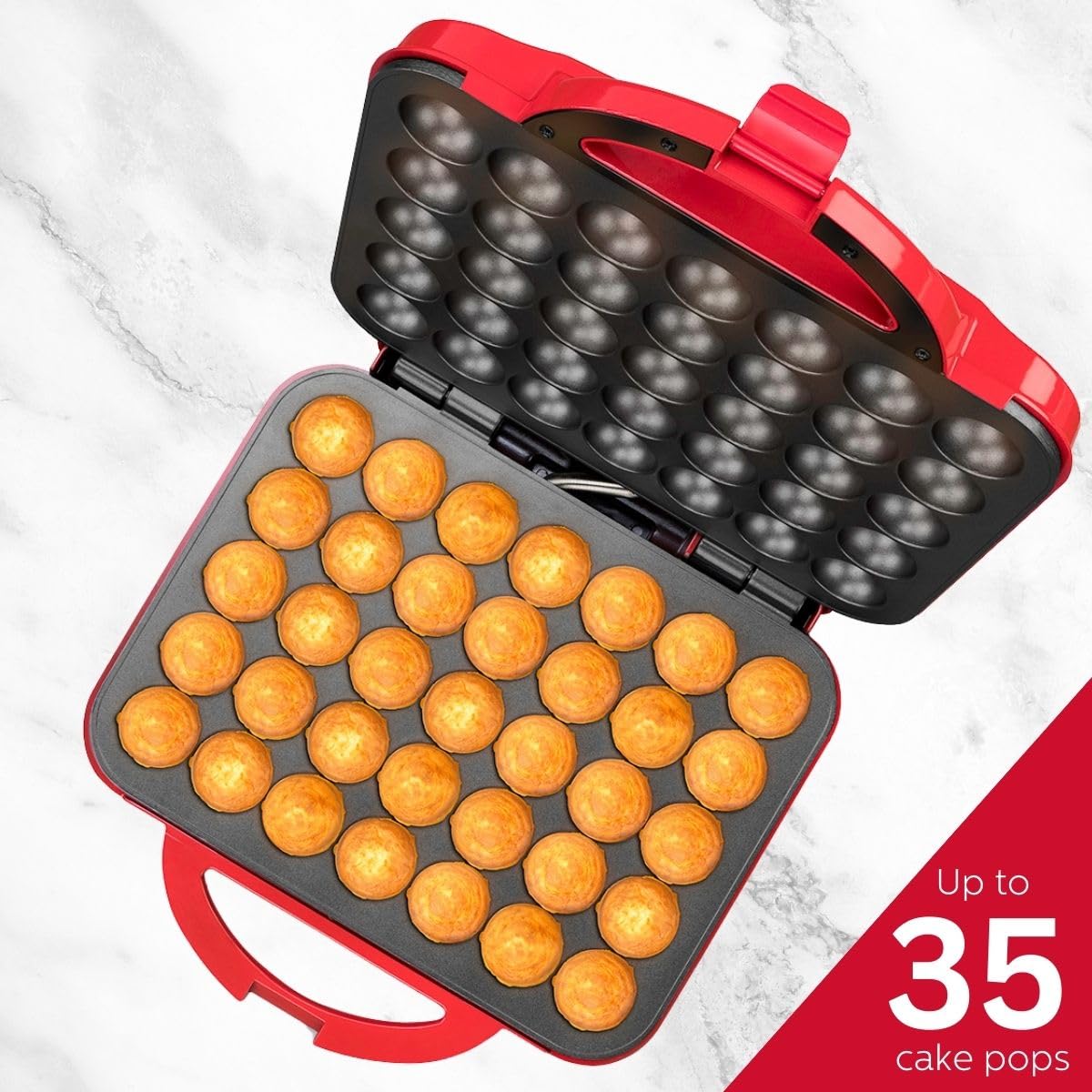 Holstein Housewares Cake Pop Maker - Non-Stick Coating, Makes 35 Cake Pops, Red - Perfect for Birthday Parties, Holiday Treats & Kids Baking Activities | Great for Home, School Events & Dessert Making
