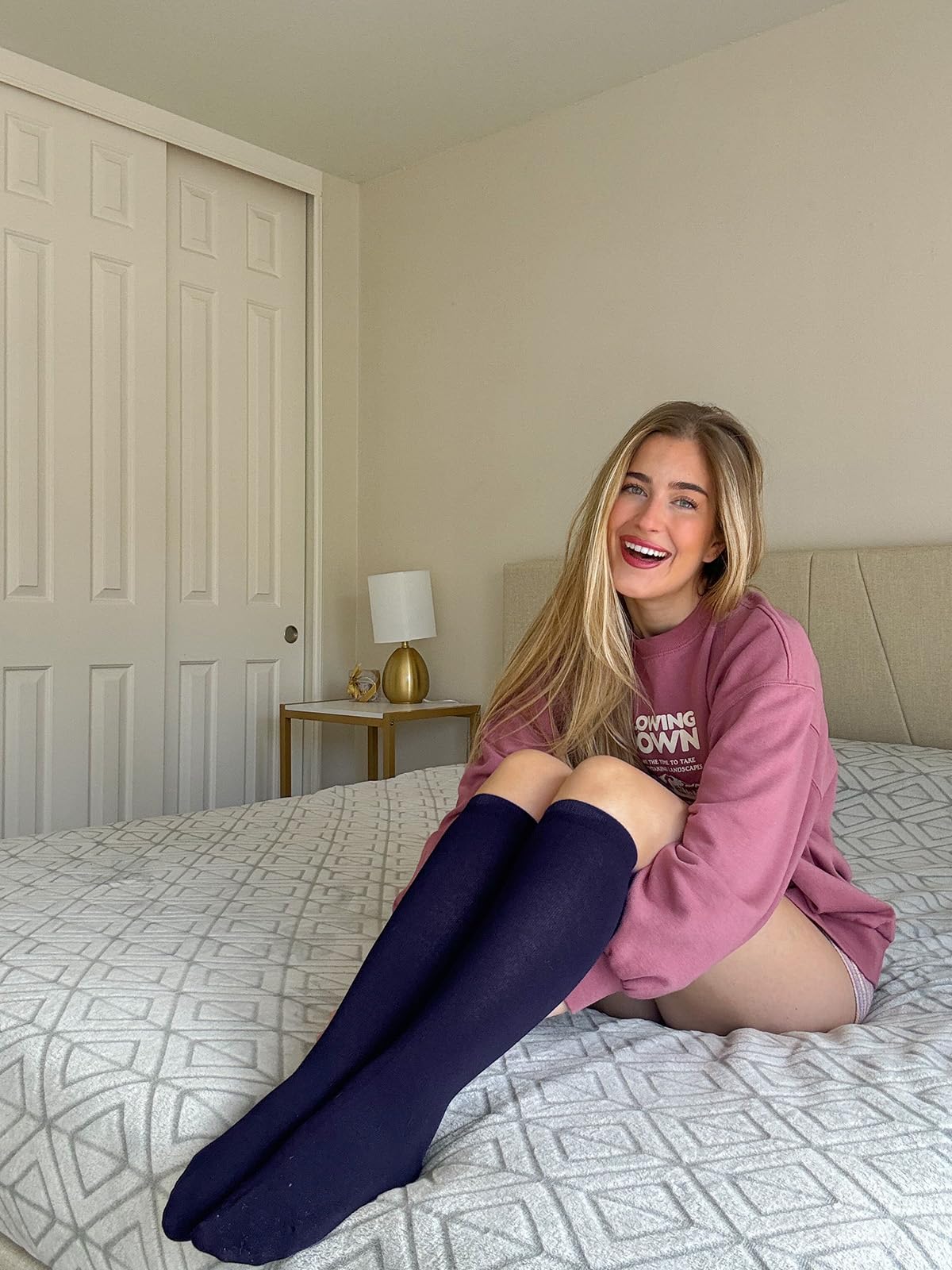 Women's Soft Combed Cotton Knee High Socks - Seamless Toe, Breathable & Comfortable (Black/White/Gray/Navy) - Perfect for Work, Casual Wear & Winter Outfits