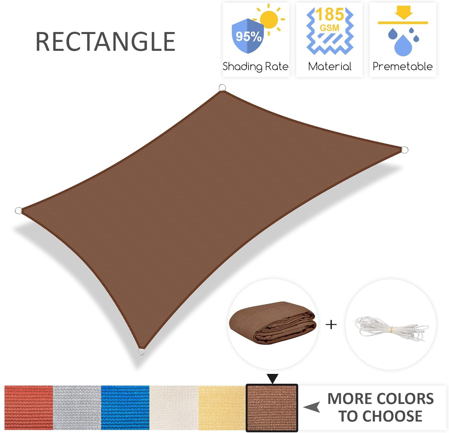 12x16ft Brown Rectangle Sun Shade Sail - Patio, Garden & Backyard Canopy Cover