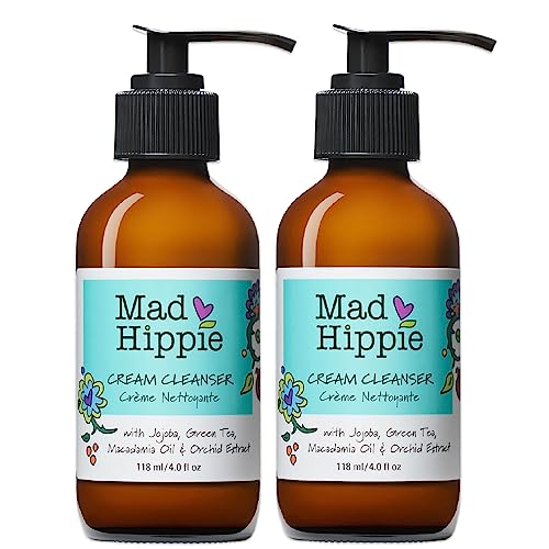 Mad Hippie Hydrating Cream Cleanser for Dry Sensitive Skin - Gentle Face Wash with Jojoba Oil, Green Tea, Orchid Extract & Hyaluronic Acid - Vegan & Cruelty-Free Facial Cleanser for Women & Men - 4 Fl Oz (Pack of 2) - Perfect for Daily Skincare Routine & Travel