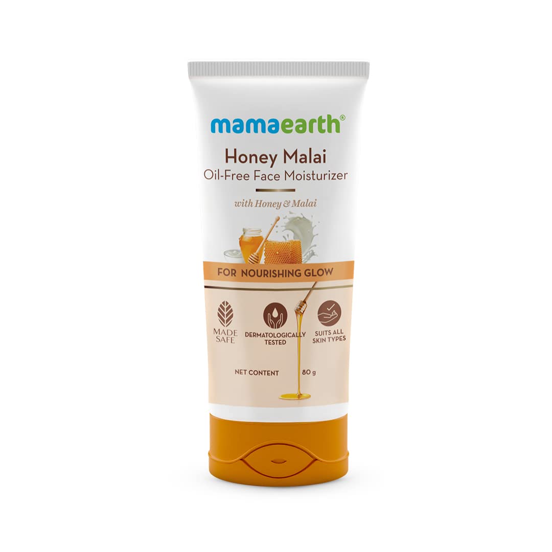 Mamaearth Honey Malai Oil-Free Face Moisturizer for Nourishing Glow - 80g | Hydrating Daily Moisturizer for Dry & Sensitive Skin | Perfect for Morning & Night Skincare Routine