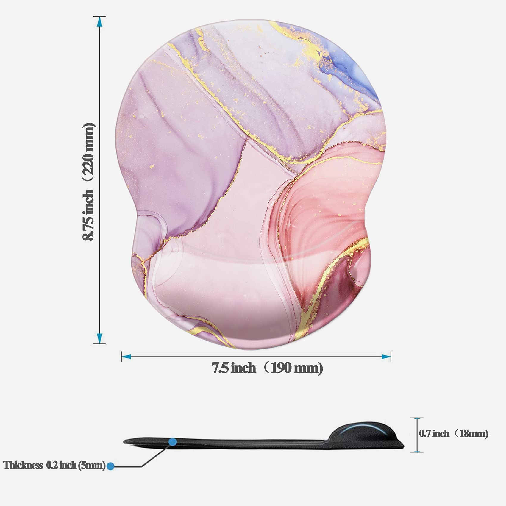Ergonomic Mouse Pad with Wrist Support - Non-Slip Desk Mat for Office, Computer, Laptop & Mac - Comfortable & Lightweight Gaming Mousepad (Pink Golden Marble) - Perfect for Long Work Hours & PC Gaming Sessions