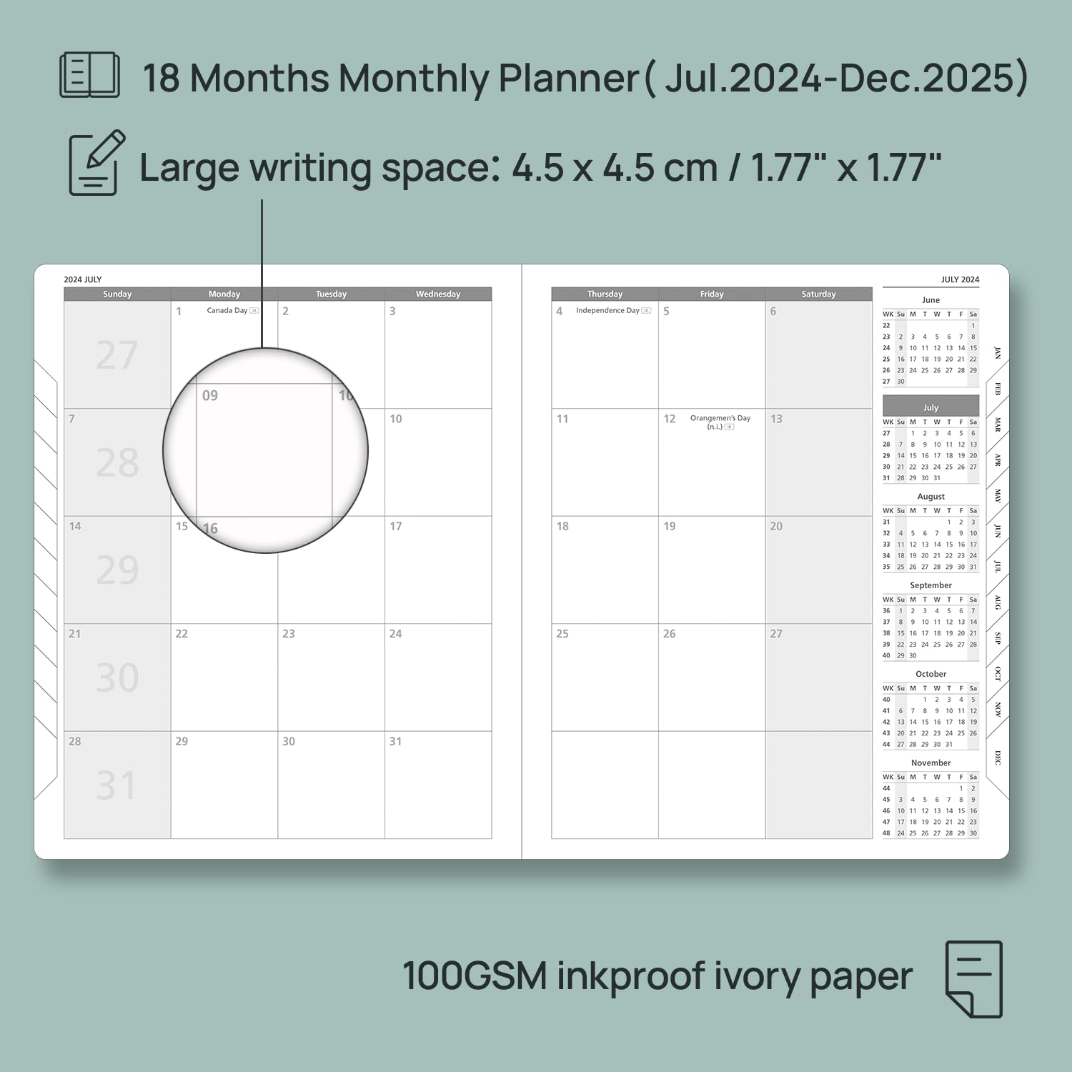 POPRUN 2024-2025 Monthly Planner - 18-Month Calendar Book (July 2024-December 2025) with Monthly Tabs & Pocket, 8.5
