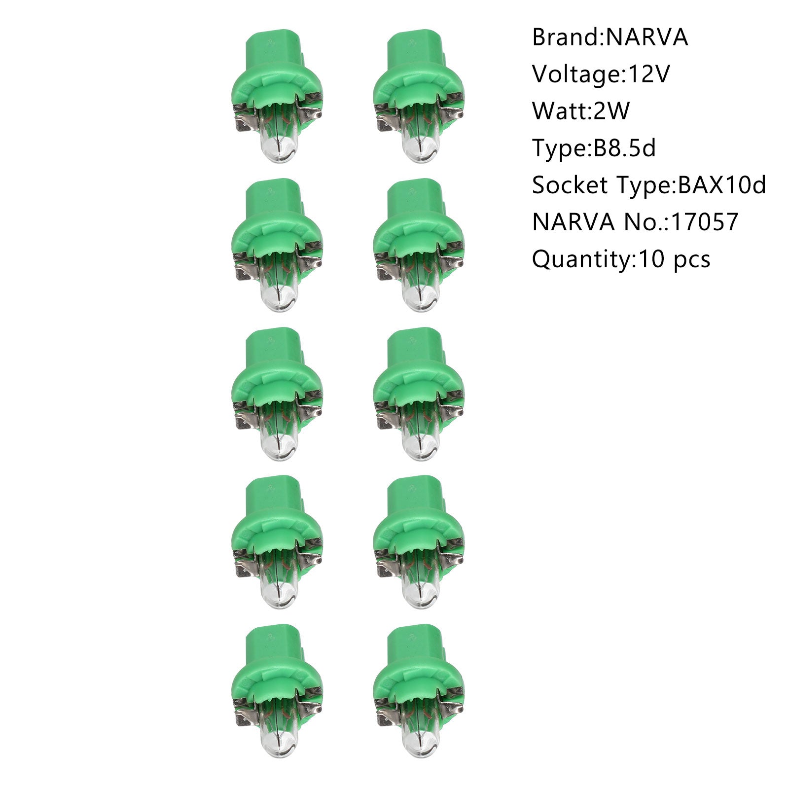 10x NARVA 17057 Car Auxiliary Bulbs 12V 2W BAX10d B8.5d - Replacement Lights for Dashboard, Instrument Panel & Interior Lighting - Perfect for Cars, Trucks & RVs